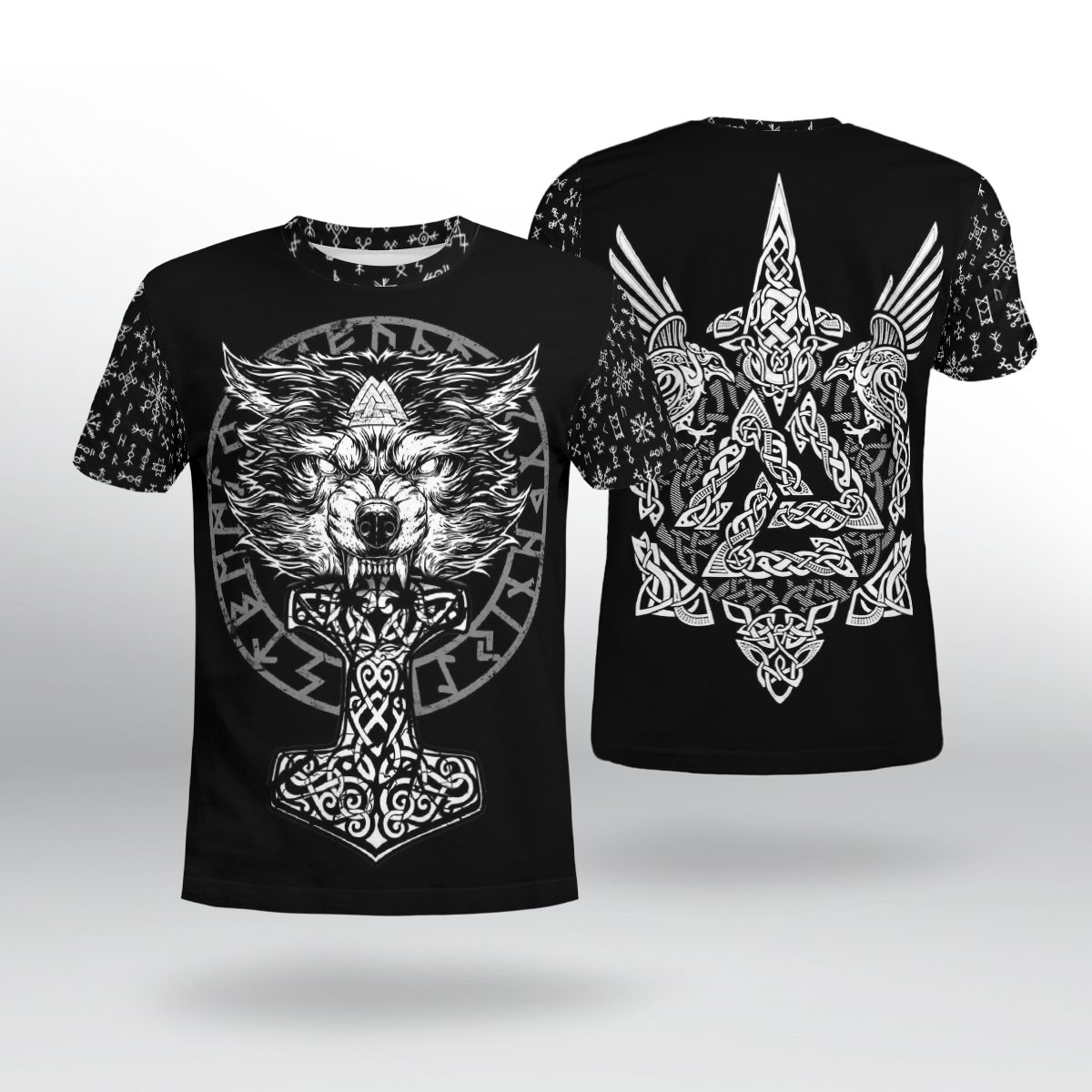 Viking Clothing Wolf Hammer Raven Valknut Spear T Shirt RLT12 - Wonder Print Shop