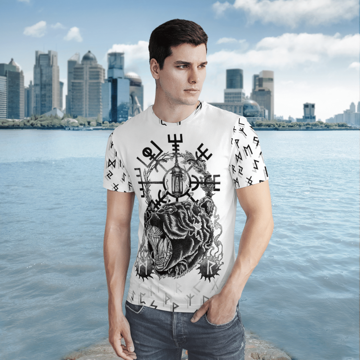 Viking Clothing Vegvisir Bear Odin Raven T Shirt RLT12 - Wonder Print Shop