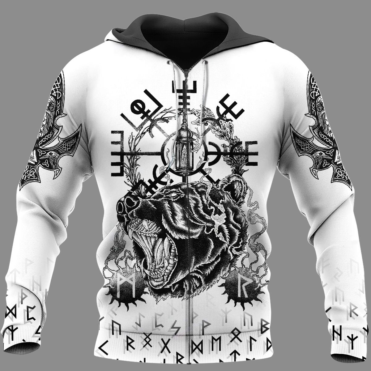 Viking Clothing Vegvisir Bear Odin Raven Hoodie RLT12 - Wonder Print Shop