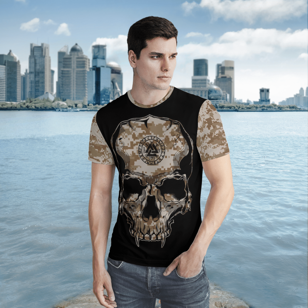 Viking Clothing Viking Camo Valknut Rune T Shirt RLT12 - Wonder Print Shop