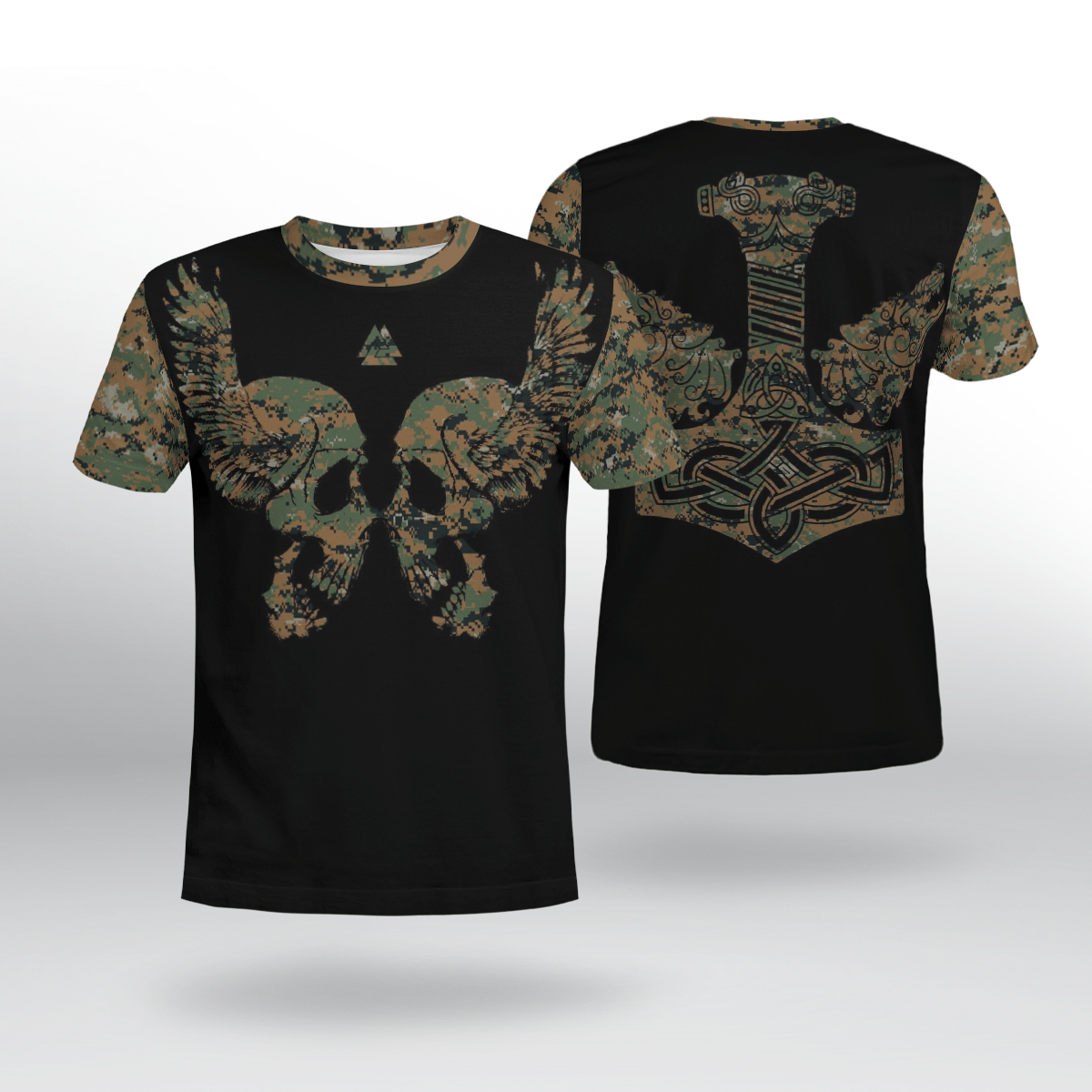 Viking Clothing Viking Camo Hammer Wolf T Shirt RLT12 - Wonder Print Shop