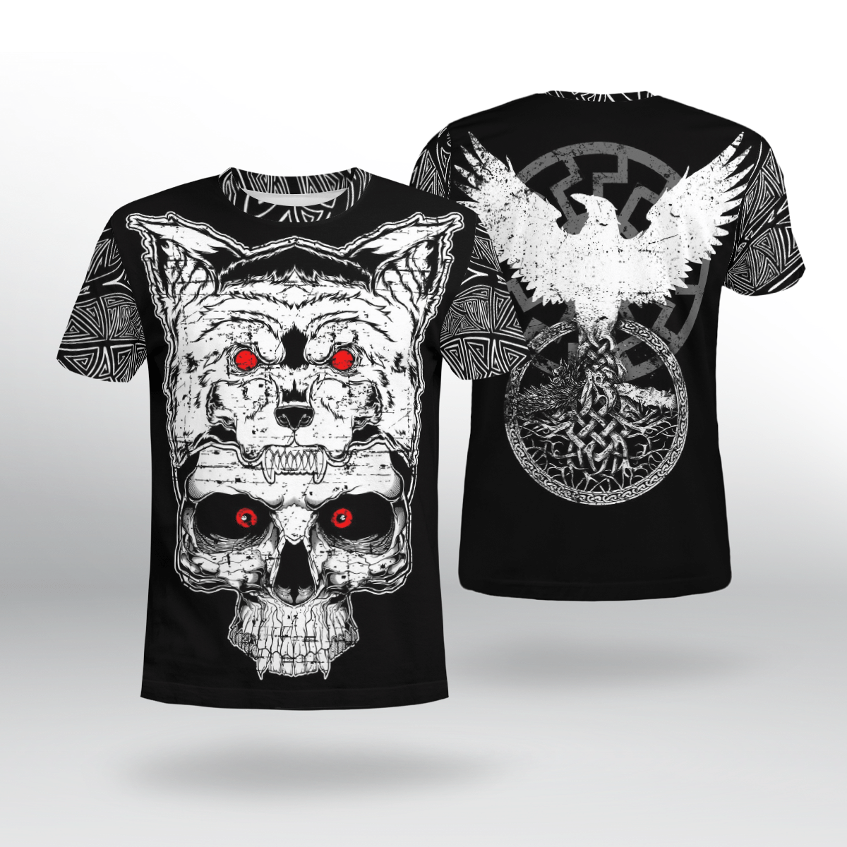 Viking Clothing Wolf Raven Viking T Shirt RLT12 - Wonder Print Shop