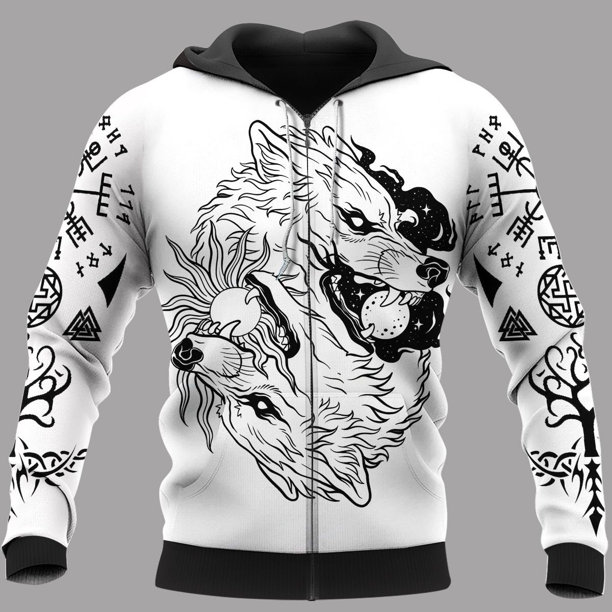 Viking Clothing The Sons Of Fenrir: Hati and Skoll Viking Hoodie RLT12 - Wonder Print Shop