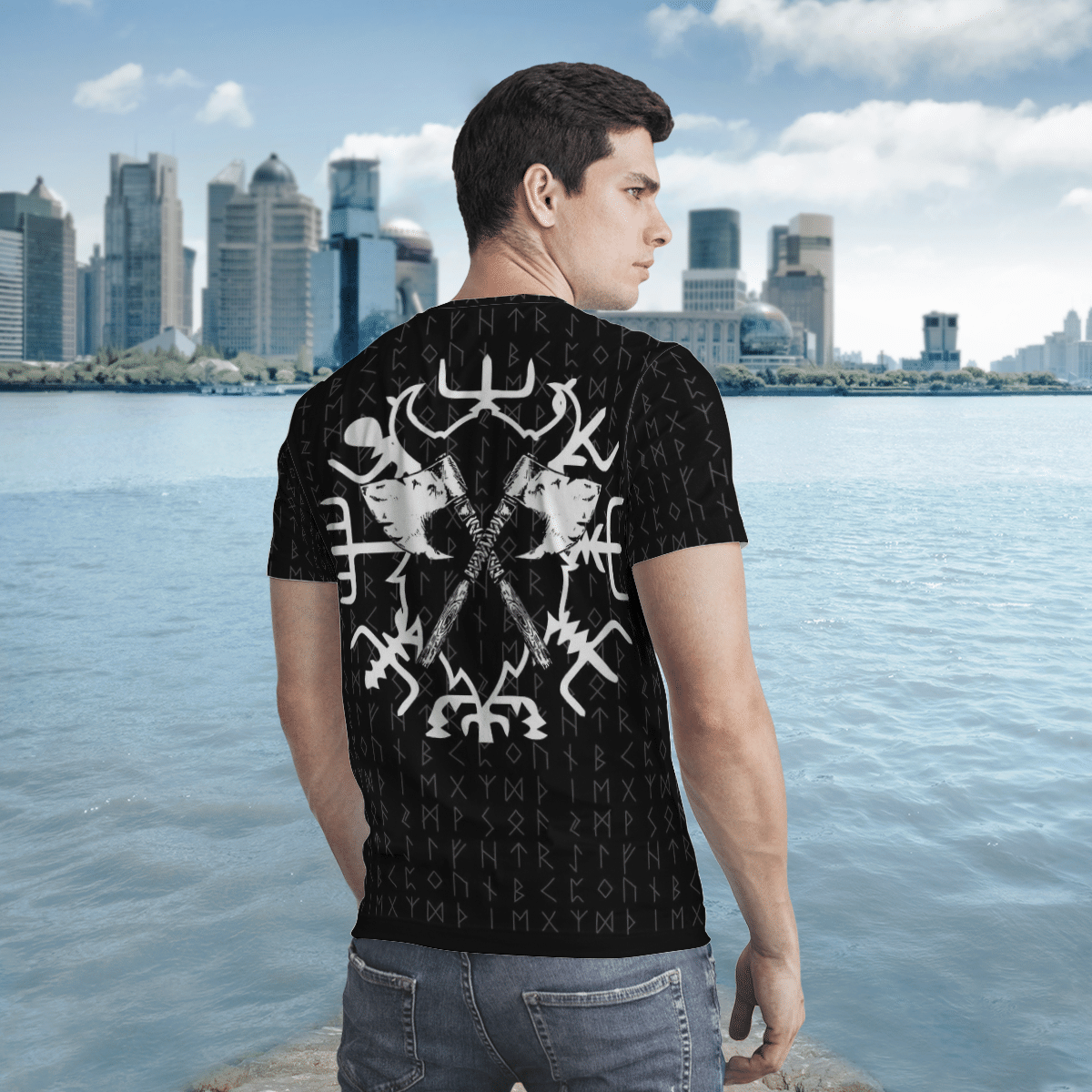Viking Clothing Fenrir Vegvisir Viking T Shirt RLT12 - Wonder Print Shop