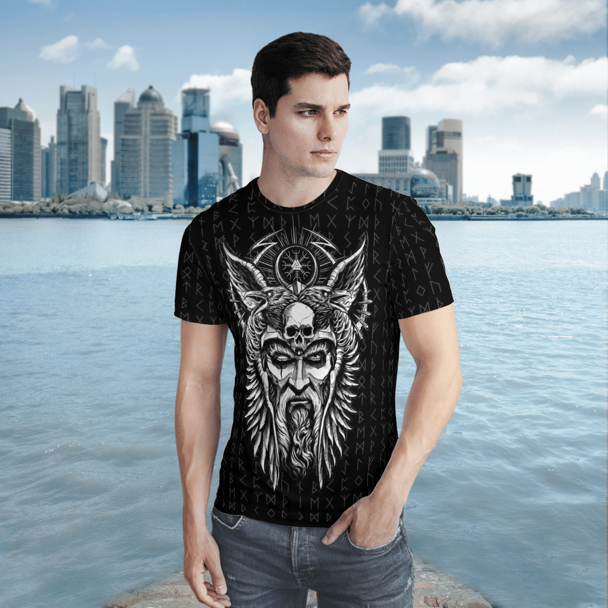 Viking Clothing FENRIR Vegvisir Viking T Shirt RLT12 - Wonder Print Shop