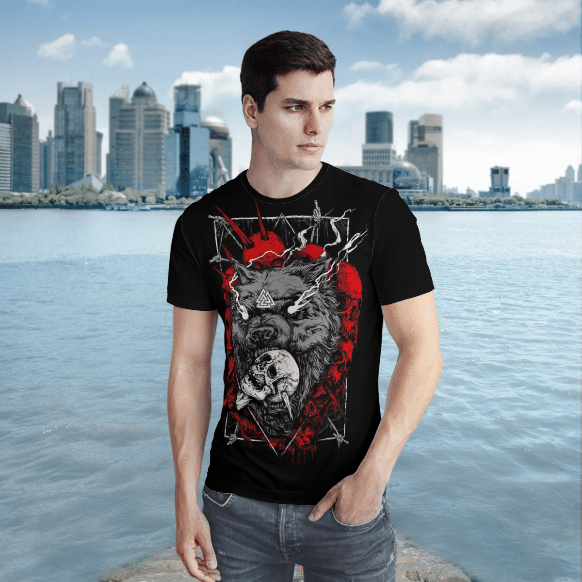 Viking Clothing Odin Fenrir Wolf Viking T Shirt RLT12 - Wonder Print Shop