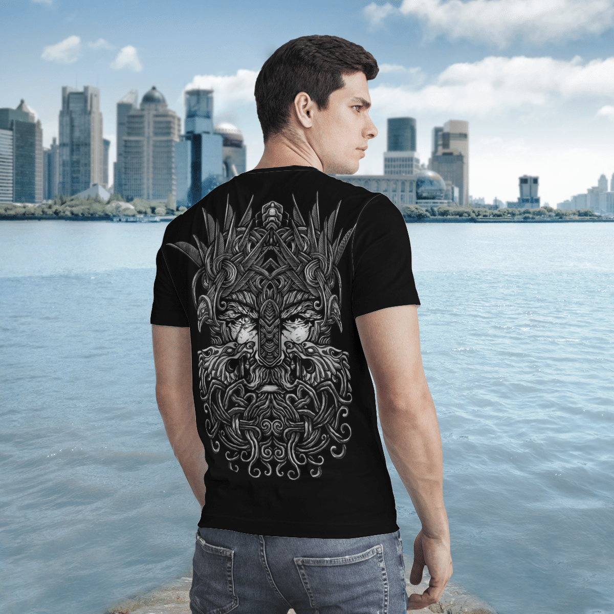 Viking Clothing Odin Fenrir Wolf Viking T Shirt RLT12 - Wonder Print Shop