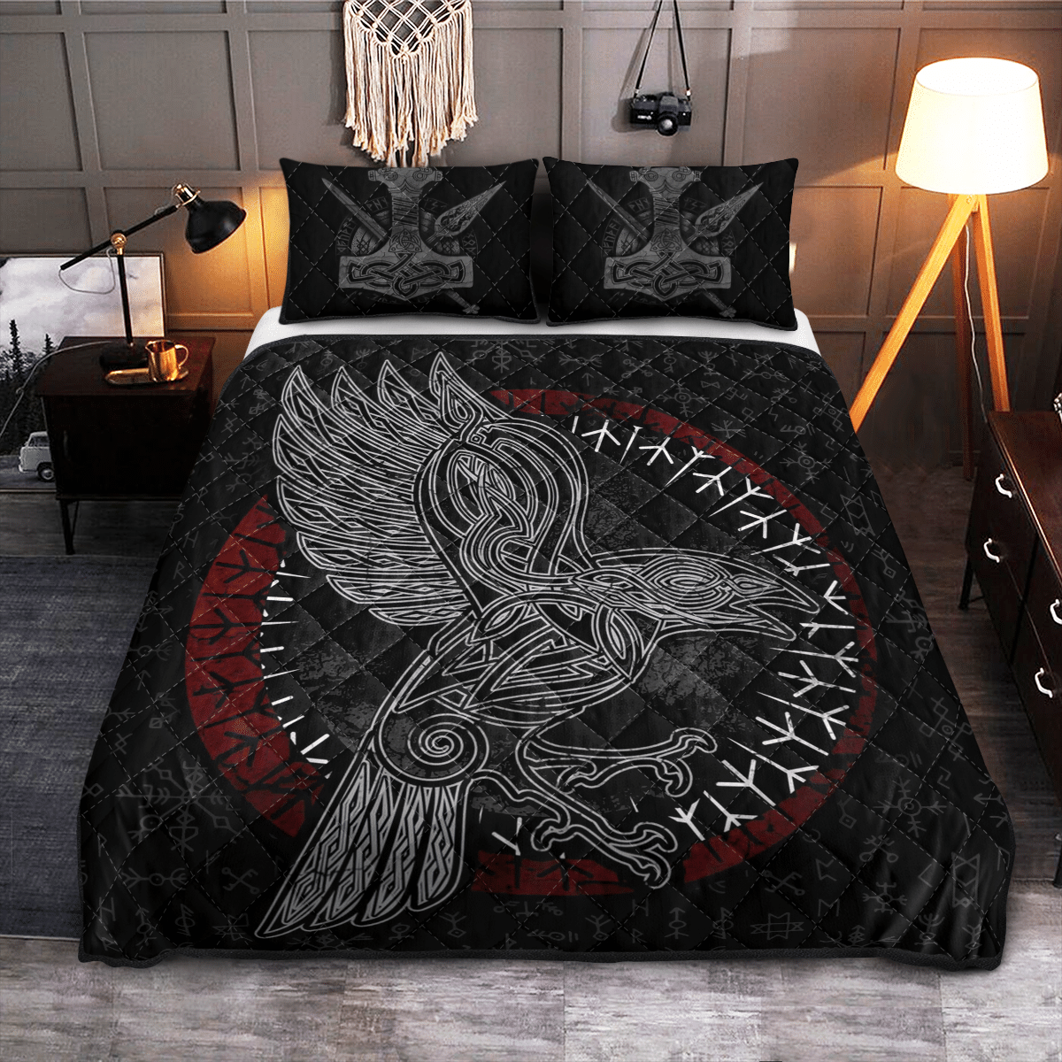 Viking Quilt Bed Set - Viking Quilt Bedding Set - Raven Rune RLT12 - Wonder Print Shop