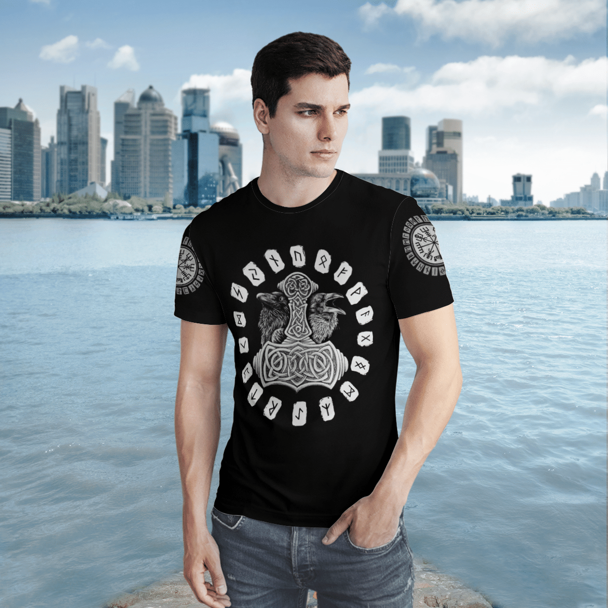 Viking Clothing Hammer Raven Viking T Shirt RLT12 - Wonder Print Shop