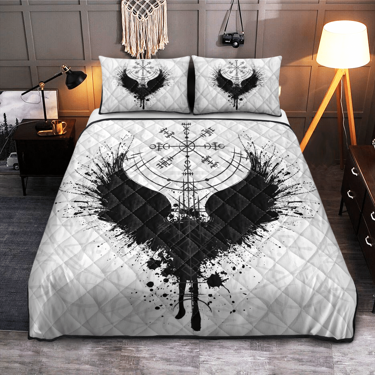 Viking Quilt Bed Set - Raven Vegvisir - Viking Quilt Bedding Set RLT12 - Wonder Print Shop