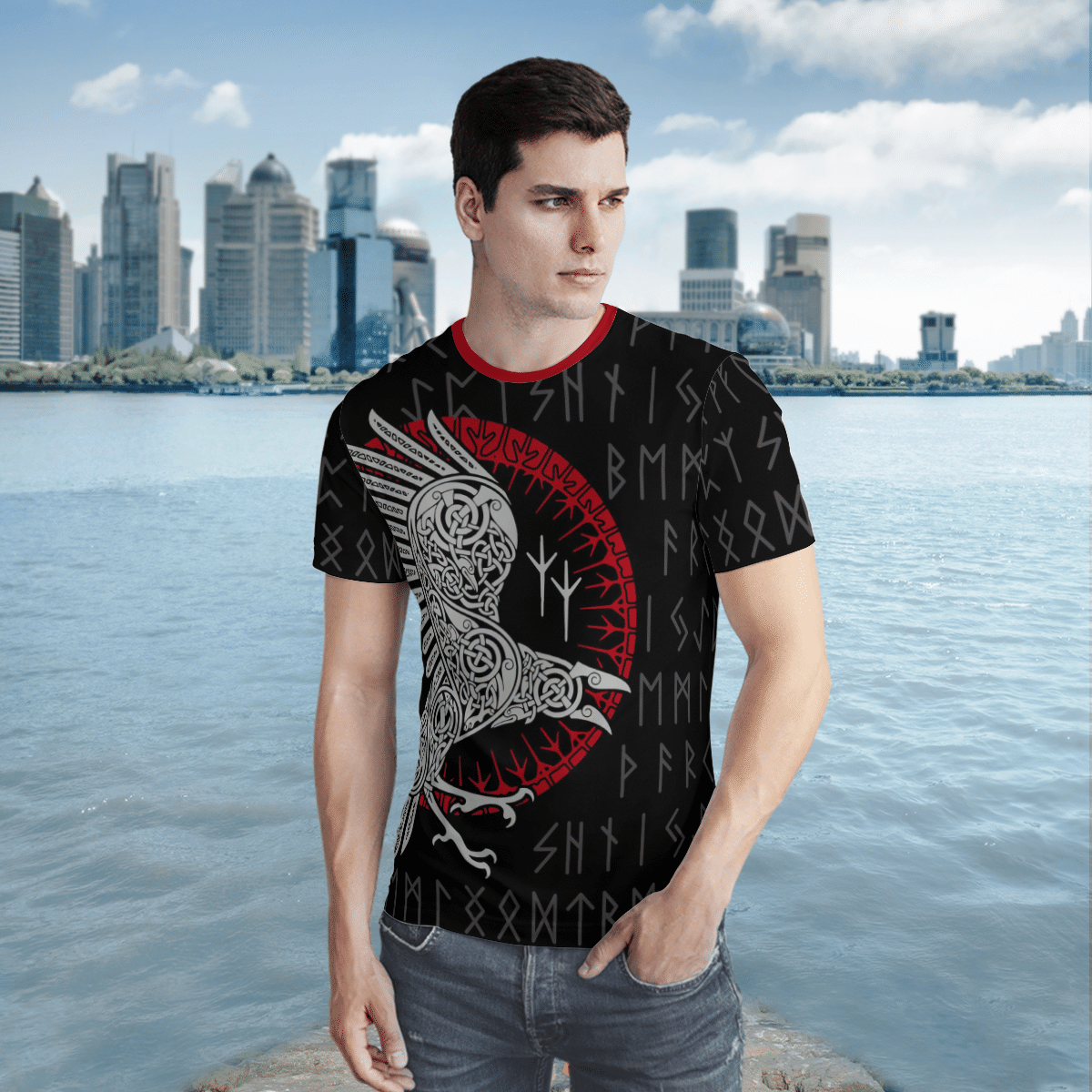 Viking Clothing Raven Rune Viking T Shirt RLT12 - Wonder Print Shop