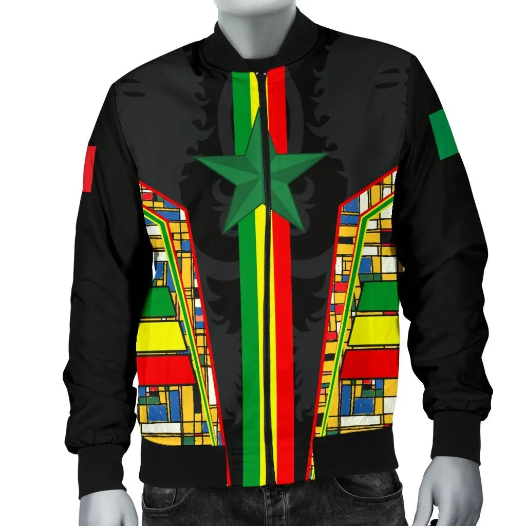 Senegal Men's Bomber Jacket Senegal Flag Color and Coat Of Arm RLT6 - Wonder Print Shop