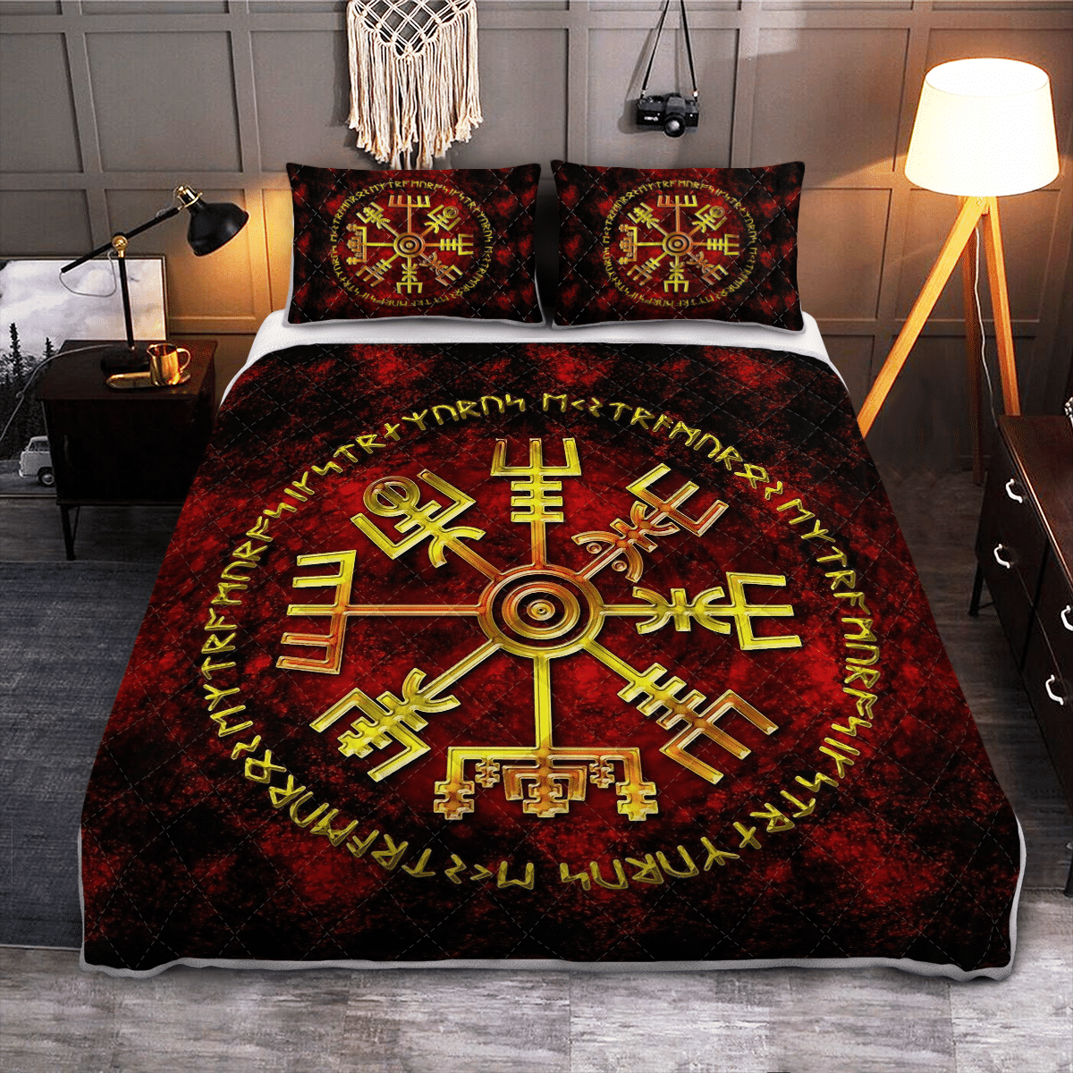 Viking Quilt Bed Set - Viking Vegvisir and Rune - Viking Quilt Bedding Set RLT12 - Wonder Print Shop
