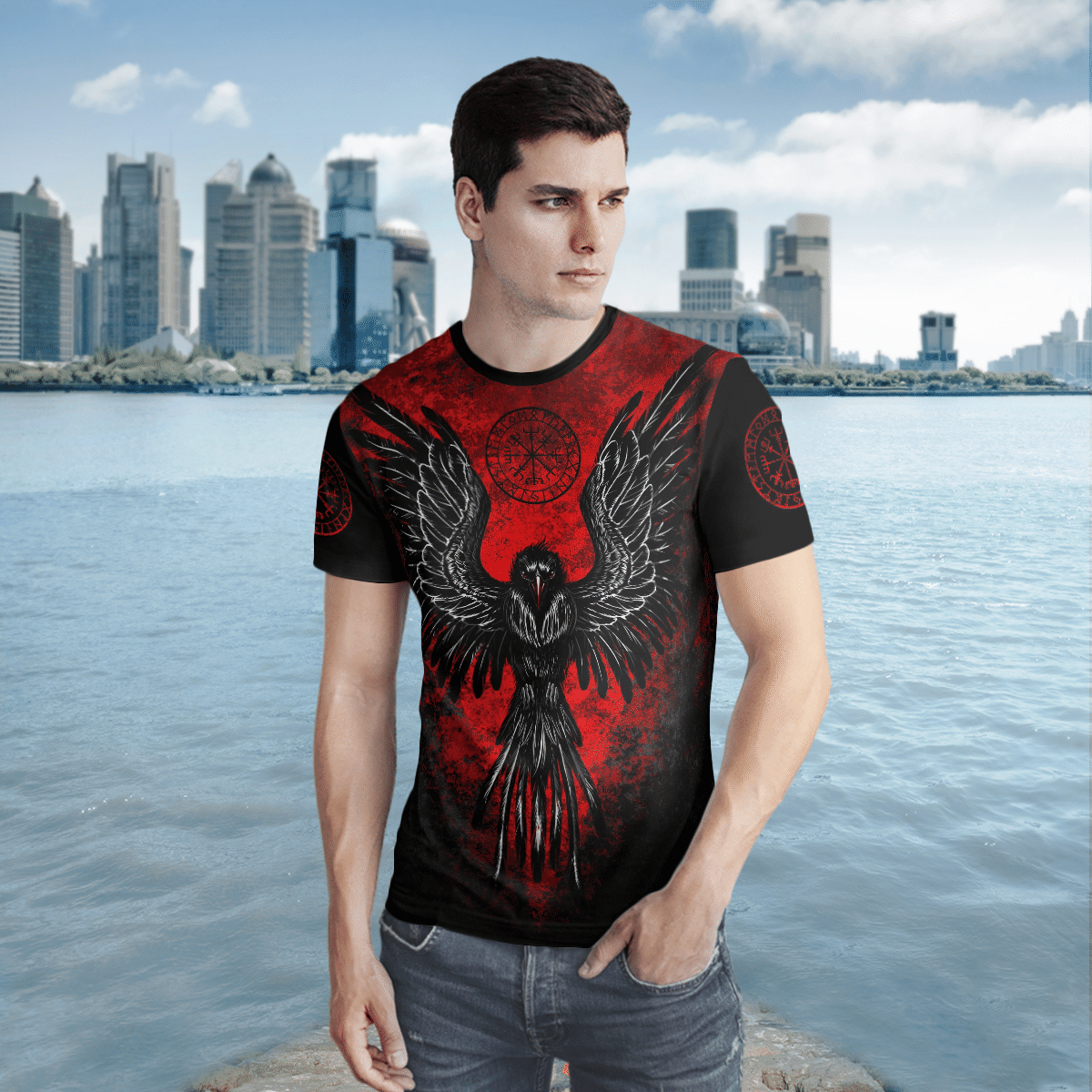 Viking Clothing Viking Raven Vegvisir Viking T Shirt RLT12 - Wonder Print Shop