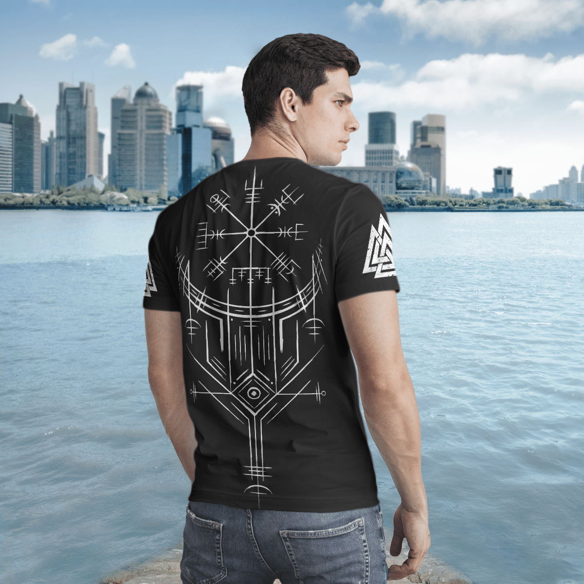Viking Clothing FENRIR Vegvisir Viking T Shirt RLT12 - Wonder Print Shop