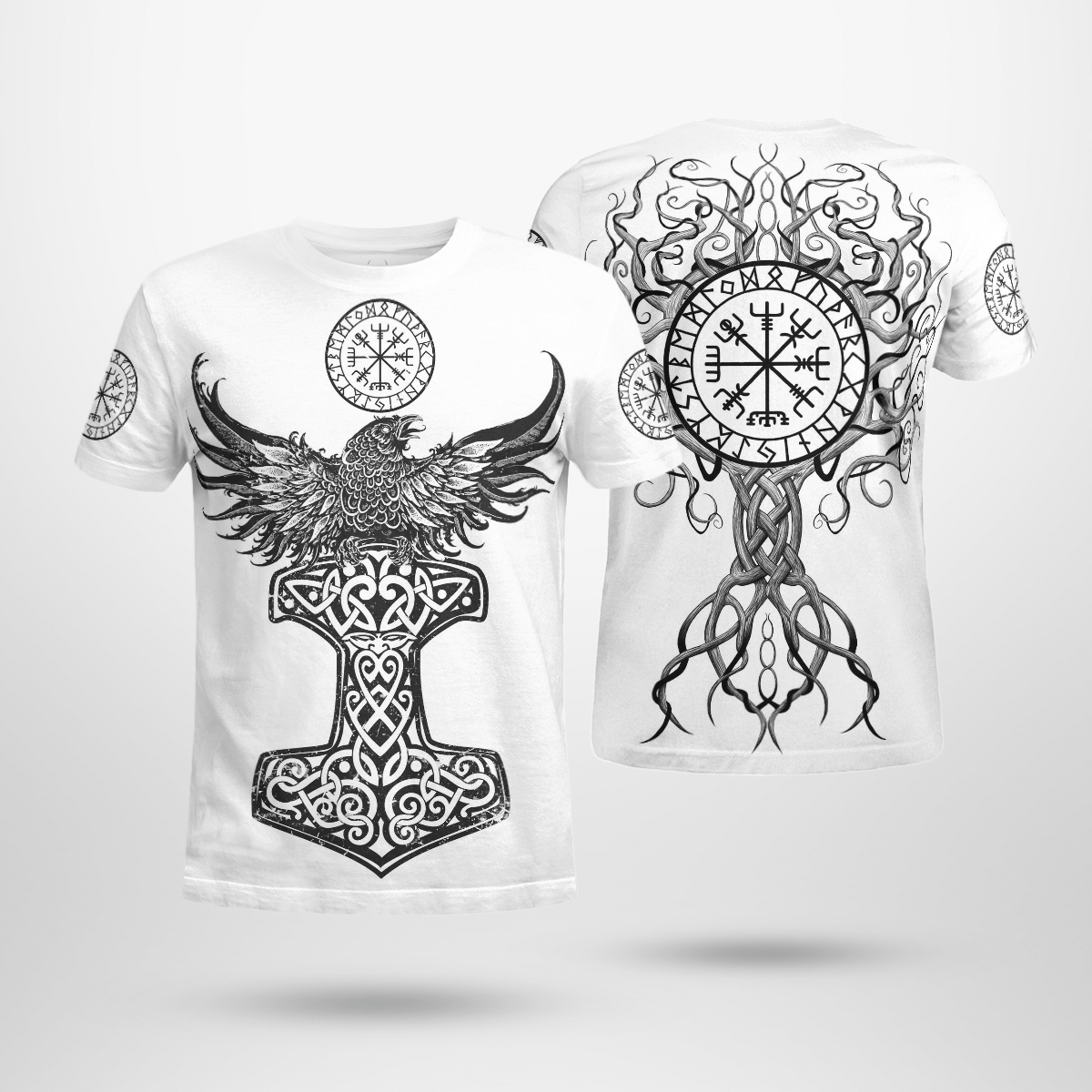 Viking Clothing Raven Hammer Vegvisir Yggdrasil Viking T Shirt RLT12 - Wonder Print Shop