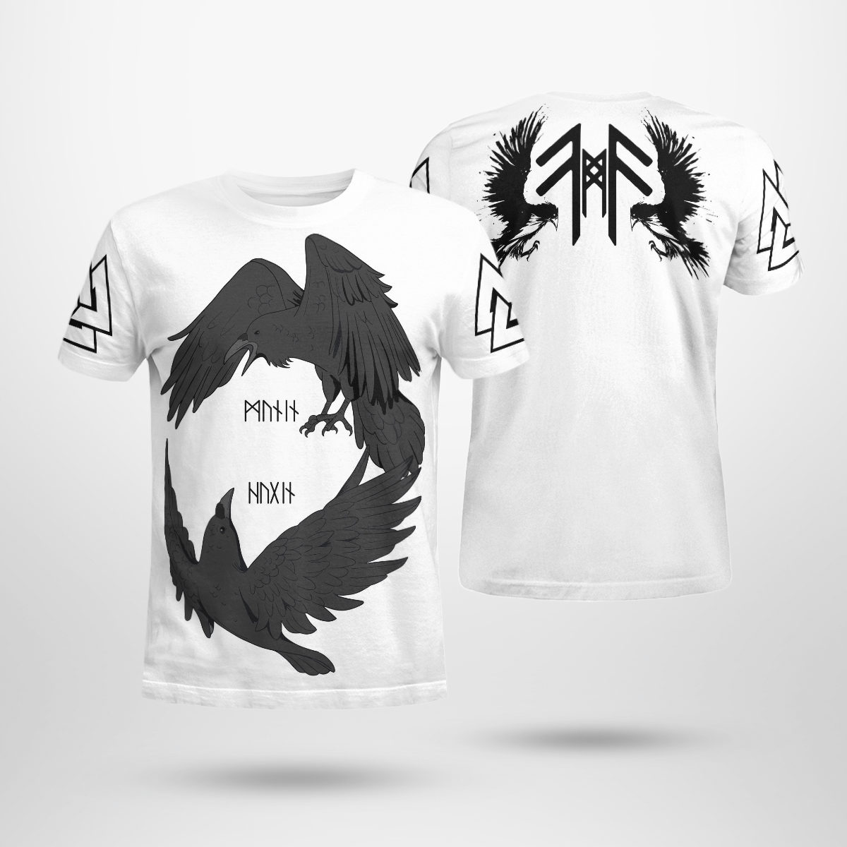 Viking Clothing Odin's Ravens Huginn and Muninn Viking T Shirt RLT12 - Wonder Print Shop