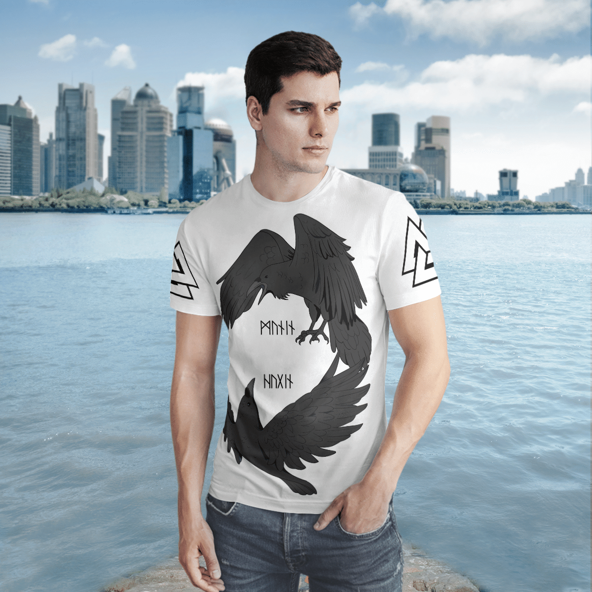 Viking Clothing Odin's Ravens Huginn and Muninn Viking T Shirt RLT12 - Wonder Print Shop