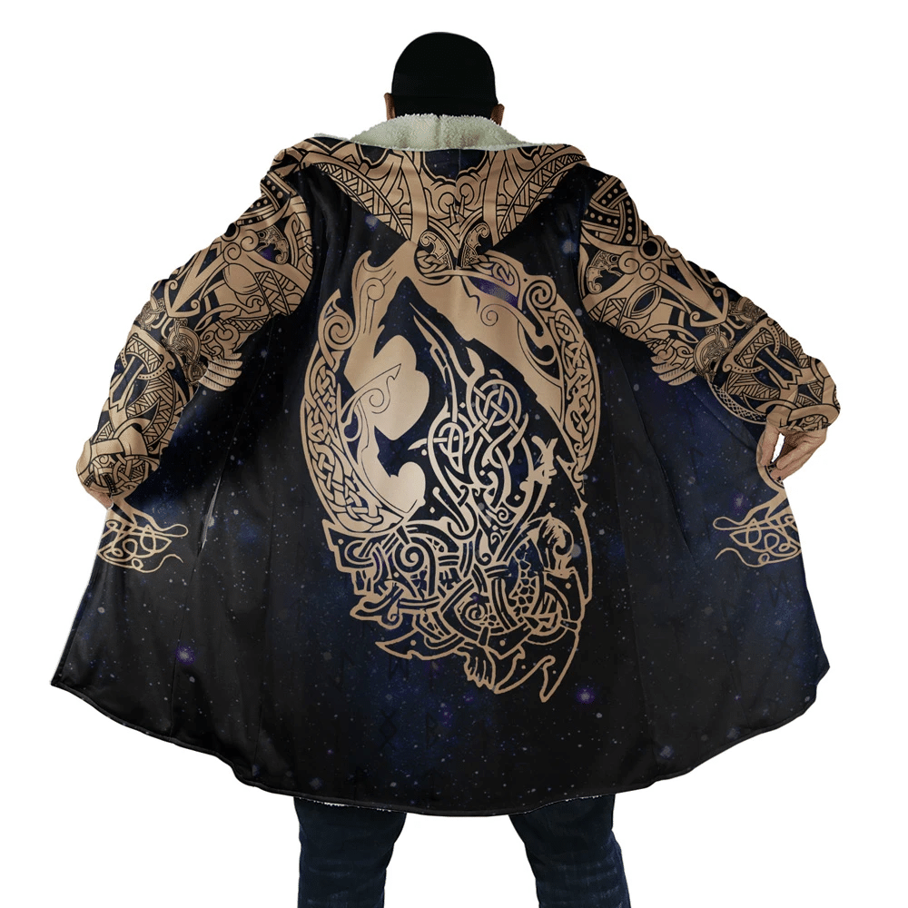 viking-cloak-space-eagle-and-wolf-3d-all-over-print-cider-brown-detail-black-shade-hooded-coat