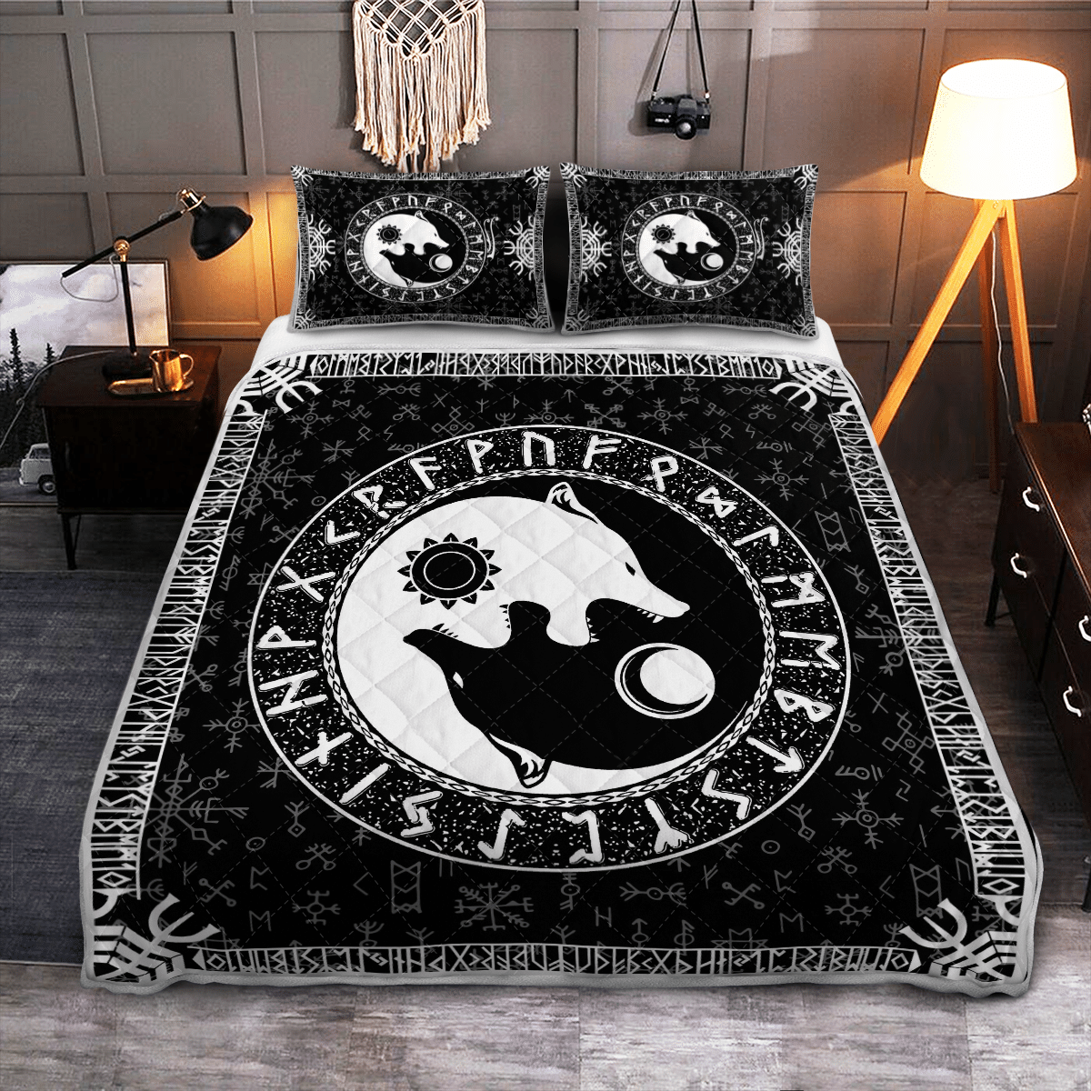Viking Quilt Bed Set - Yin Yang Wolf Viking - Viking Quilt Bedding Set RLT12 - Wonder Print Shop