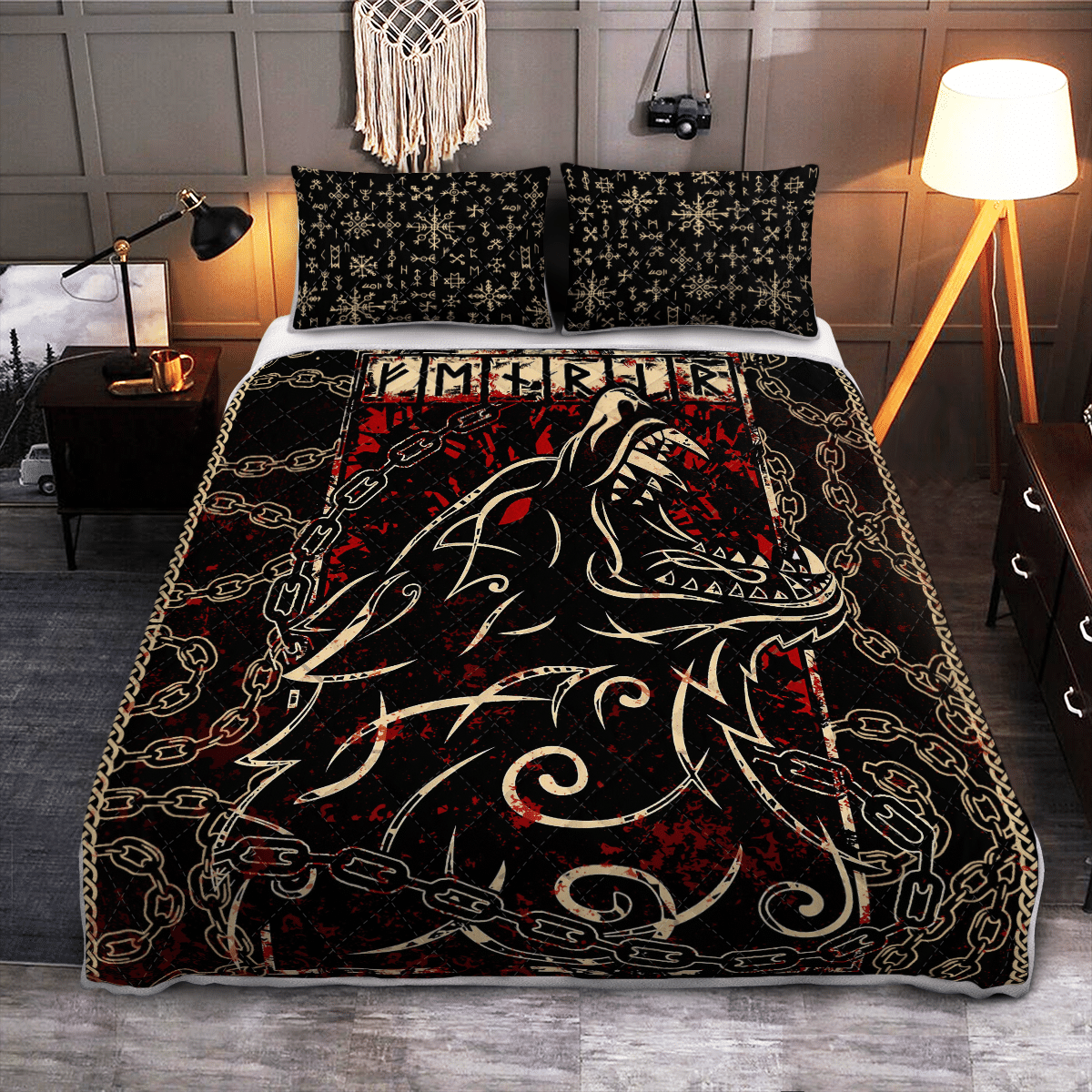 Viking Quilt Bed Set - Fenrir With Chain - Viking Quilt Bedding Set RLT12 - Wonder Print Shop