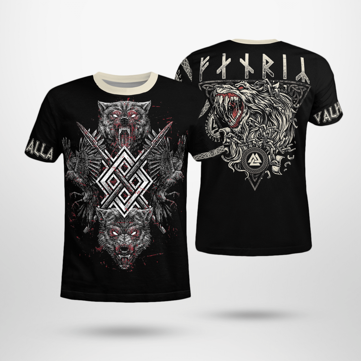 Viking Clothing Fenrir Wolf and Raven Viking T Shirt RLT12 - Wonder Print Shop