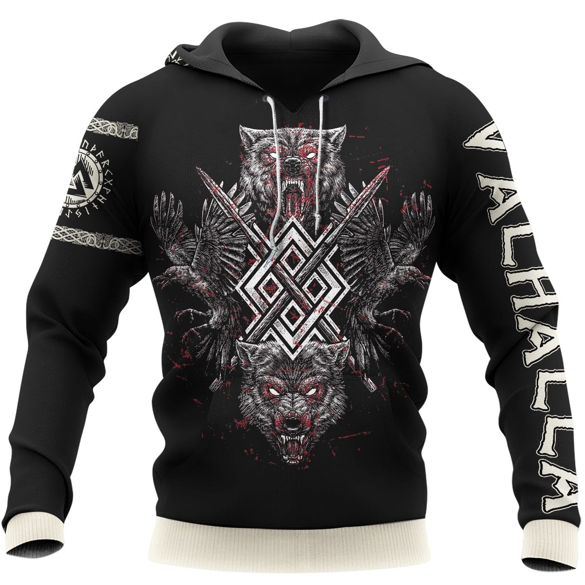 Viking Clothing Fenrir Wolf and Raven Viking Hoodie RLT12 - Wonder Print Shop