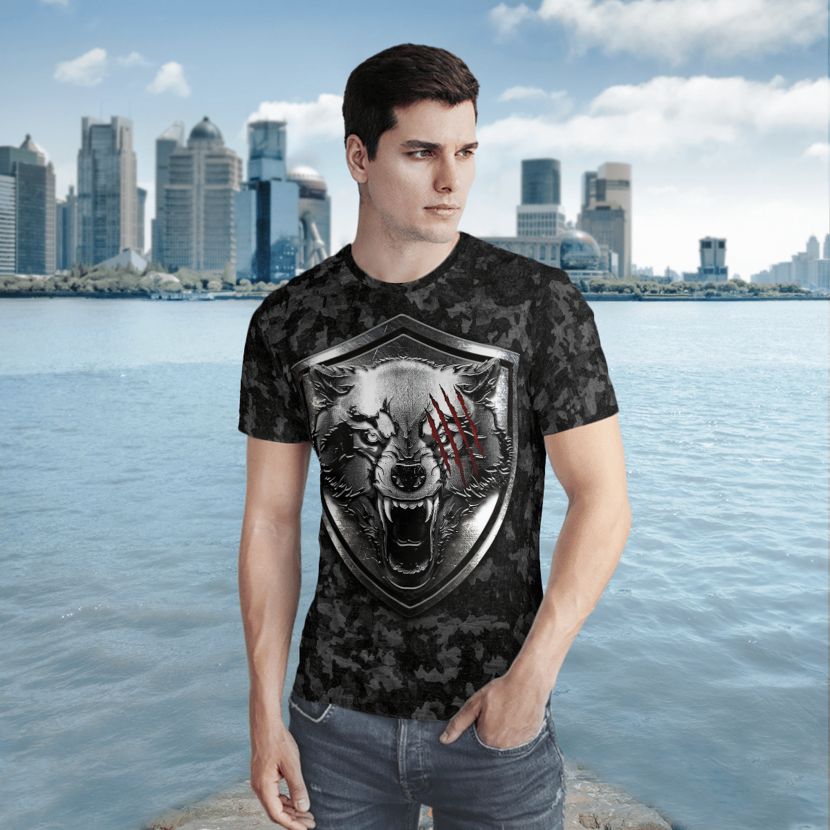 Viking Clothing Viking Fenrir Wolf and Hammer T Shirt RLT12 - Wonder Print Shop
