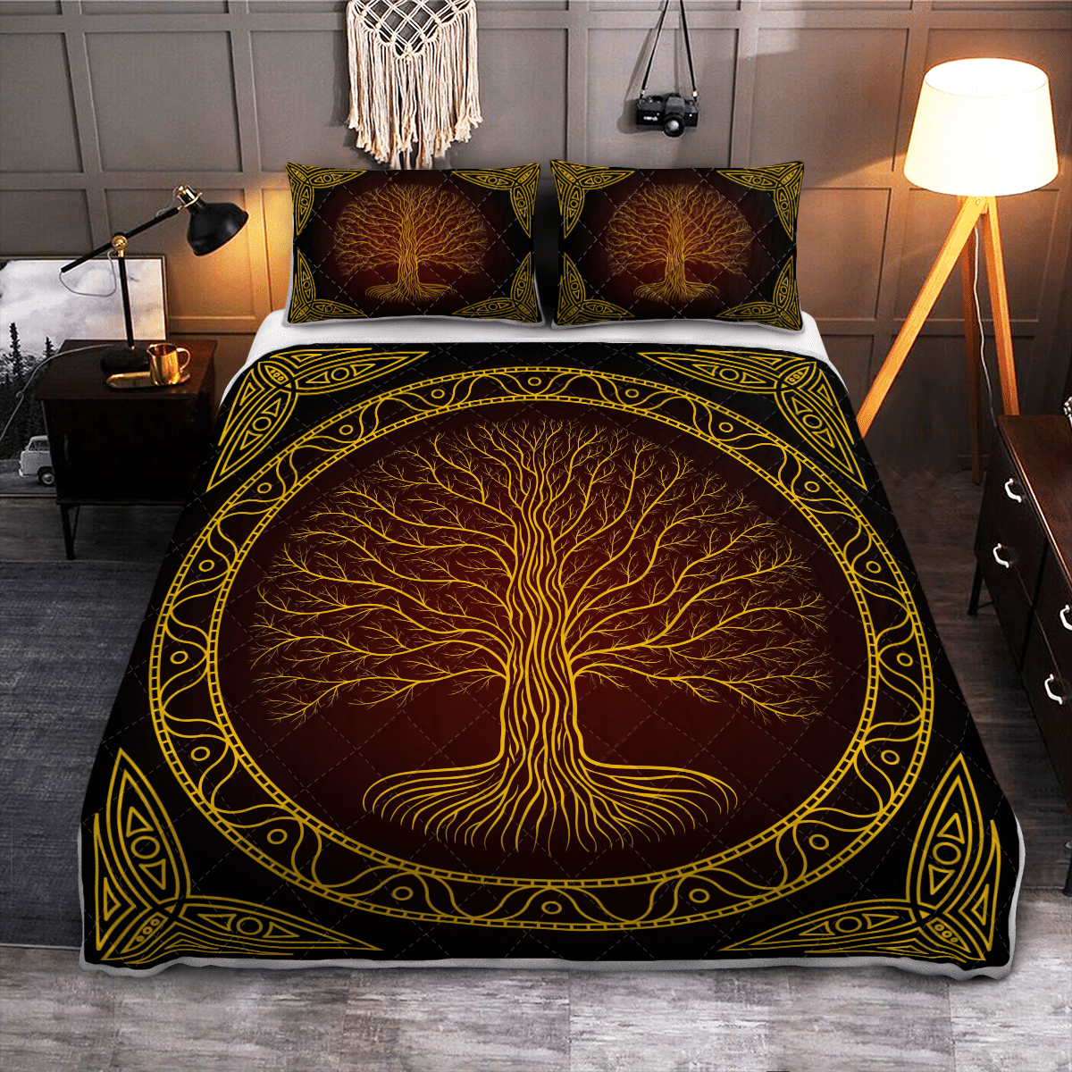 Viking Quilt Bed Set - Yggdrasil Tree At Night - Viking Quilt Bedding Set RLT12 - Wonder Print Shop