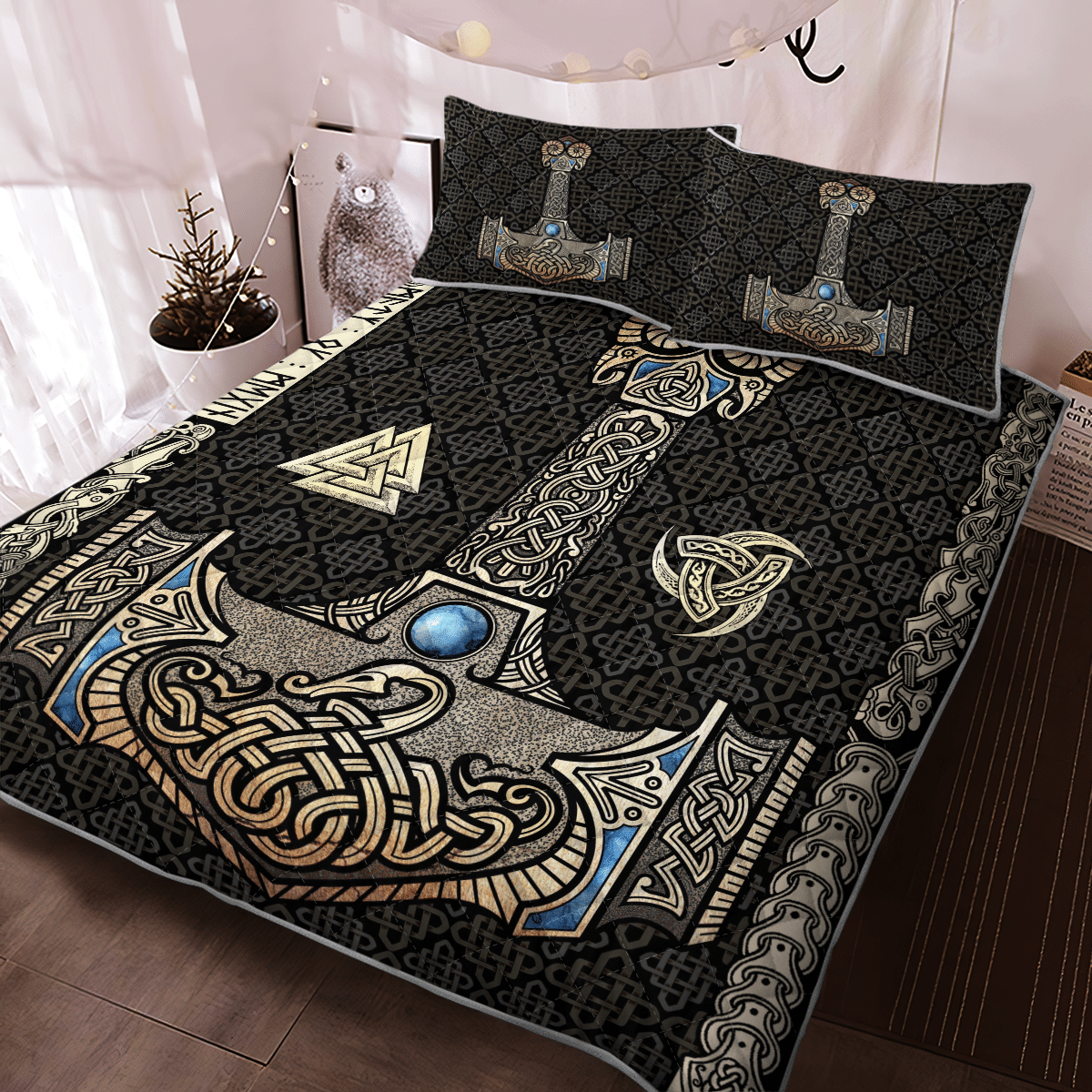 Viking Quilt Bed Set - Mjolnir Is The Hammer Of The Thunder God Thor In Norse Mythology RLT12 - Wonder Print Shop