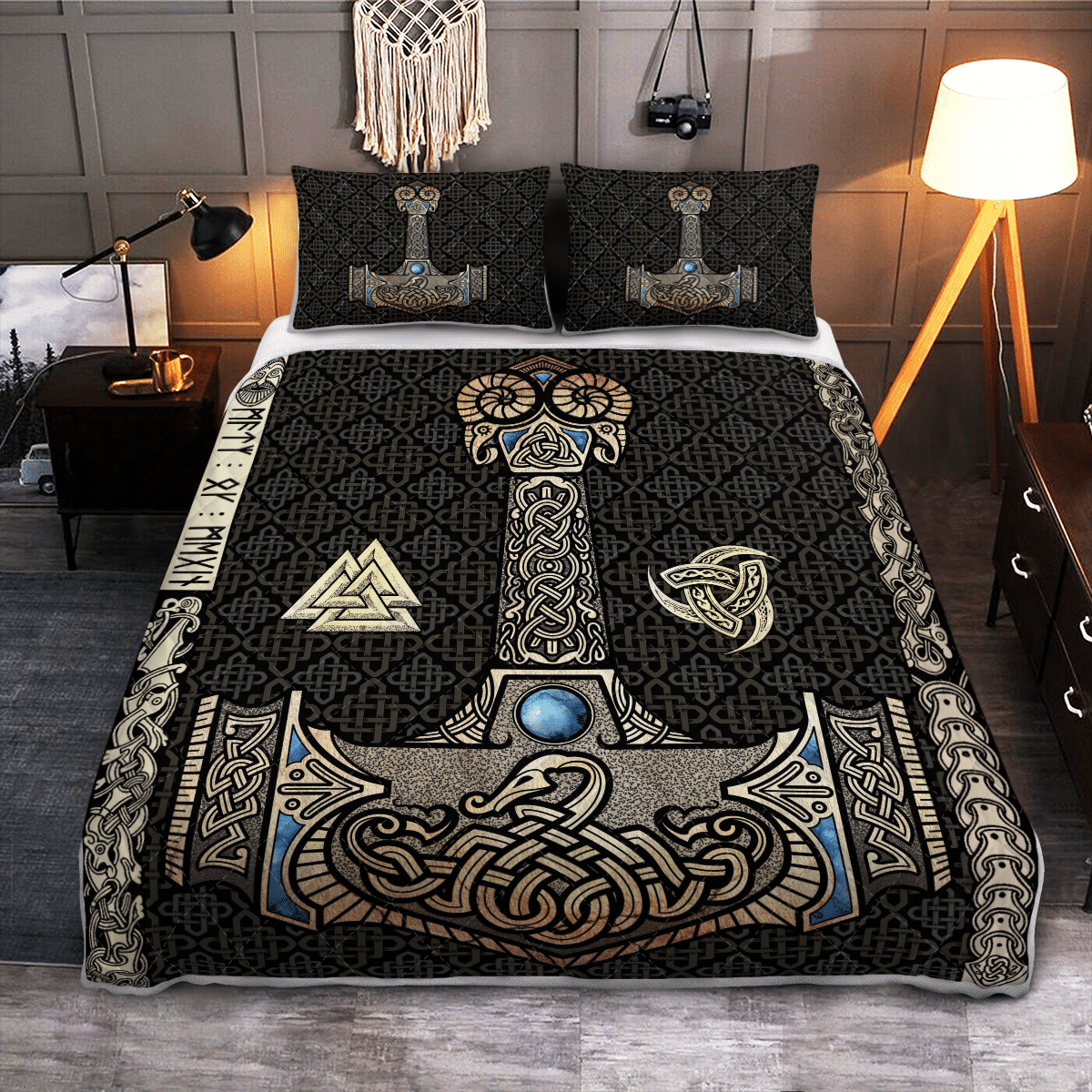 Viking Quilt Bed Set - Mjolnir Is The Hammer Of The Thunder God Thor In Norse Mythology RLT12 - Wonder Print Shop