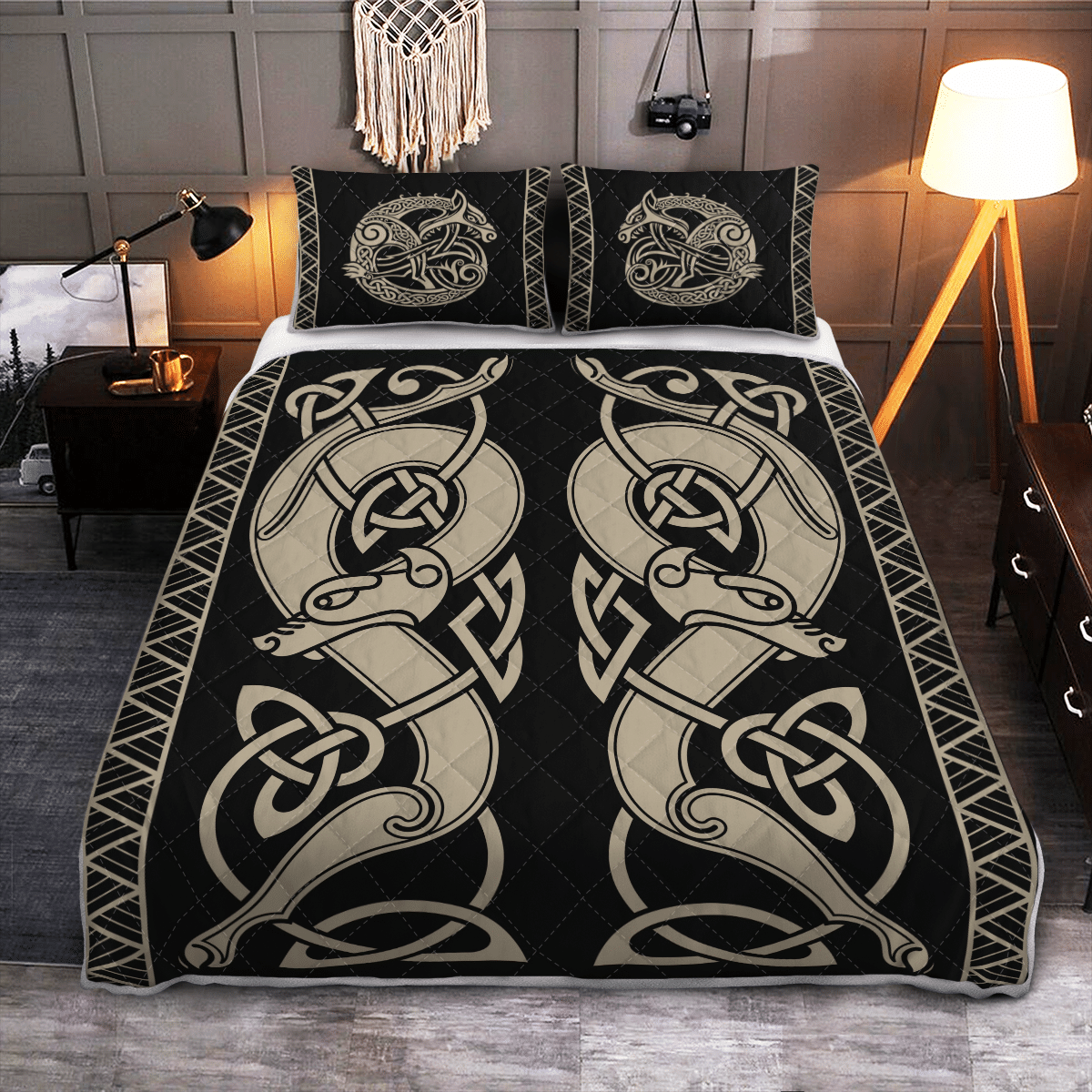 Viking Quilt Bed Set - The Sons Of Fenrir Skoll and Hati - Viking Quilt Bedding Set RLT12 - Wonder Print Shop