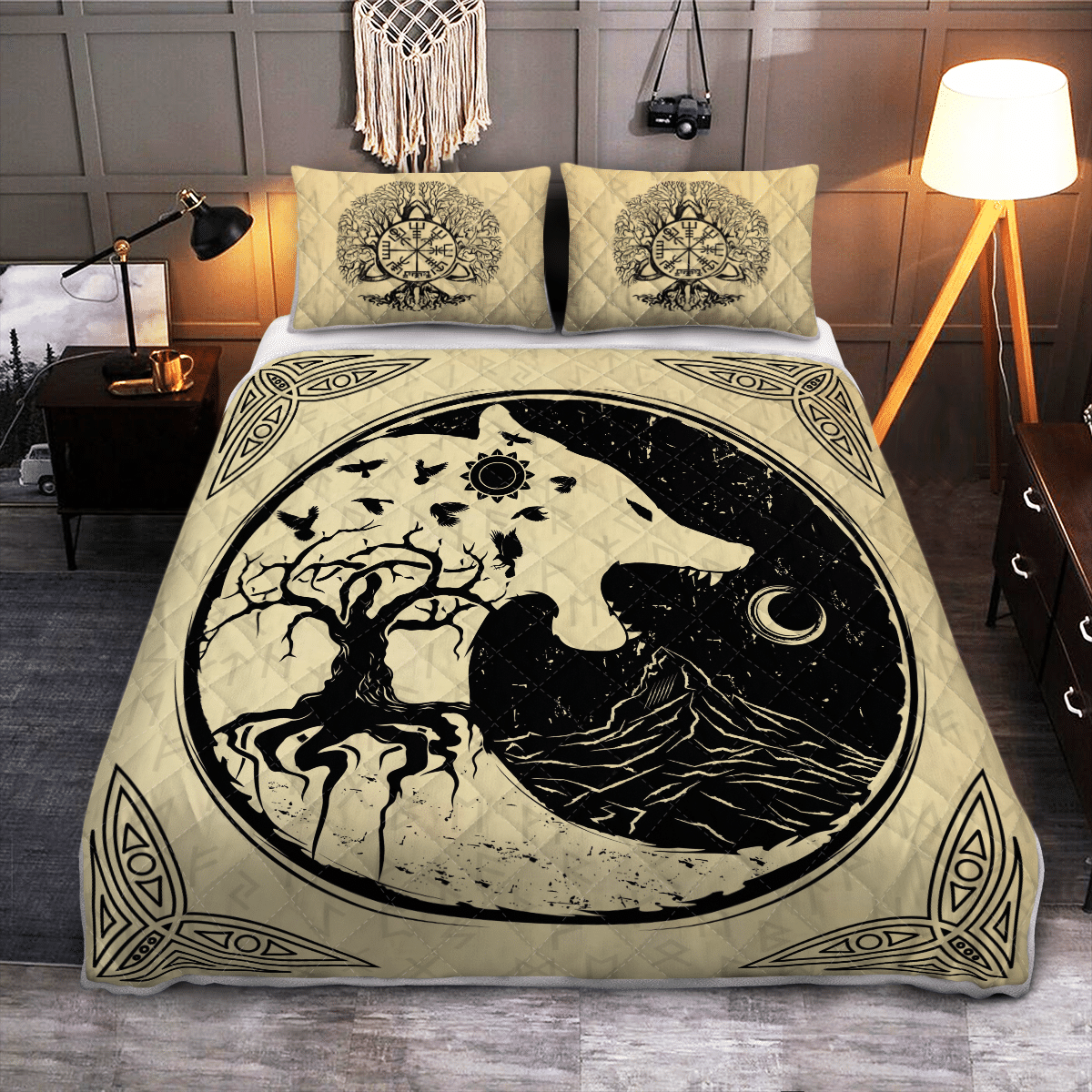 Viking Quilt Bed Set - Viking Fenrir Wolf - Tree Of Life RLT12 - Wonder Print Shop
