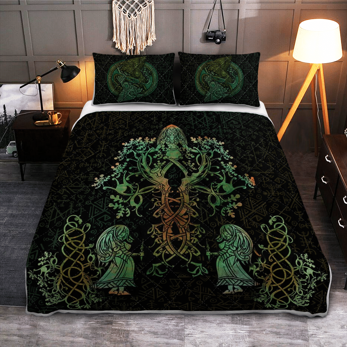 Viking Quilt Bed Set - Tree Of Life - Raven Viking - Viking Quilt Bedding Set RLT12 - Wonder Print Shop