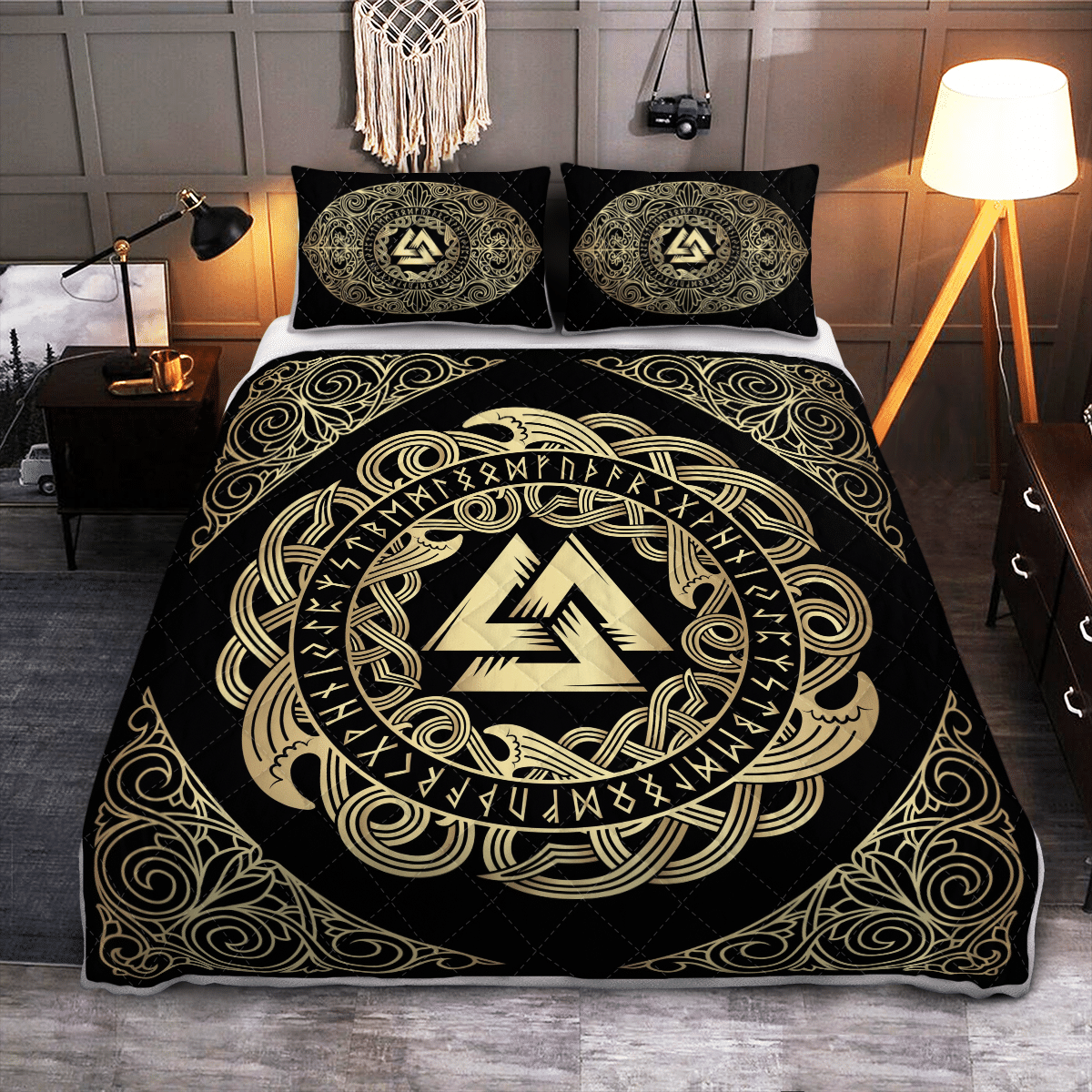 Viking Quilt Bed Set - Viking Valknut - Viking Quilt Bedding Set RLT12 - Wonder Print Shop