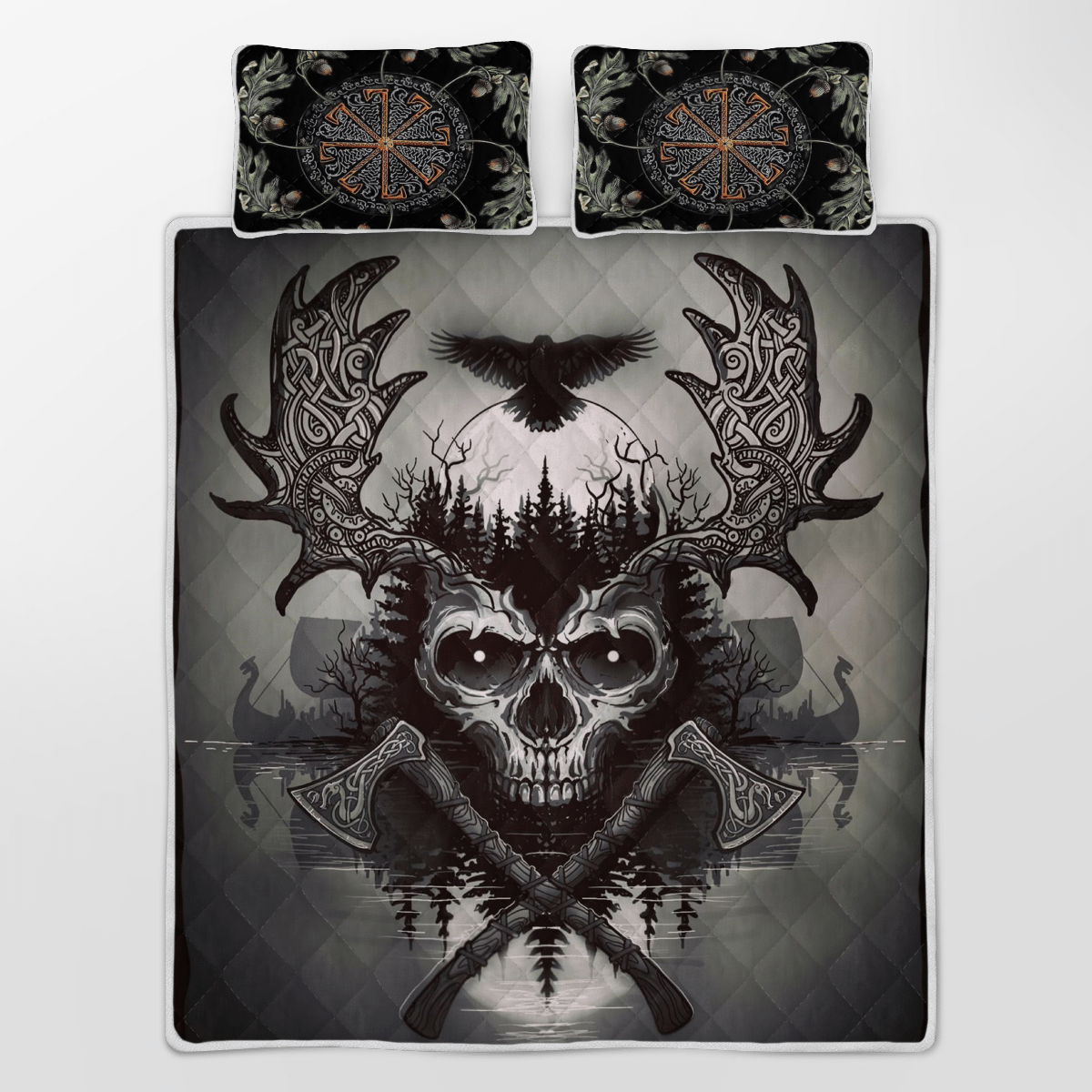 Viking Quilt Bed Set - Viking Raven and Skull - Viking Quilt Bedding Set RLT12 - Wonder Print Shop