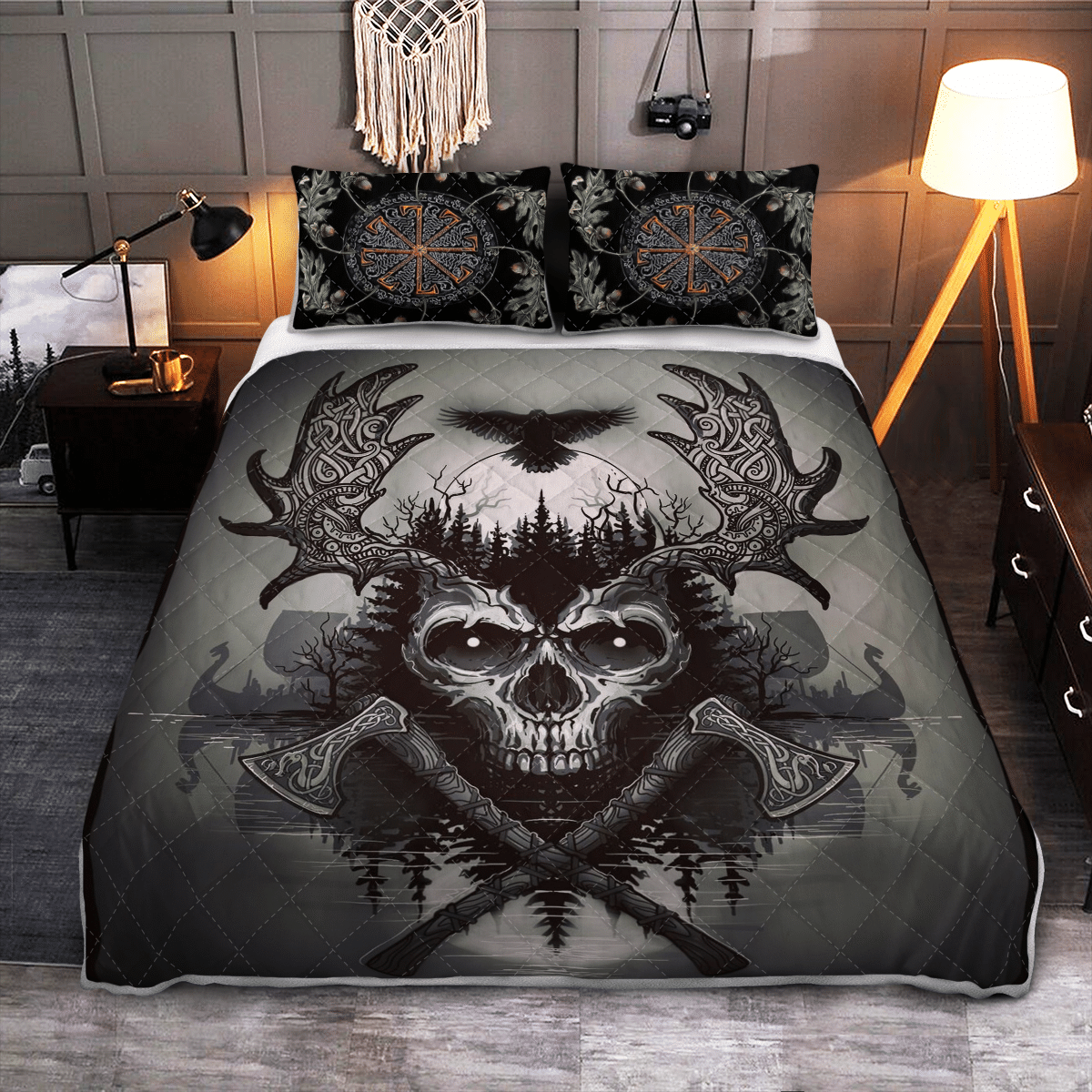 Viking Quilt Bed Set - Viking Raven and Skull - Viking Quilt Bedding Set RLT12 - Wonder Print Shop