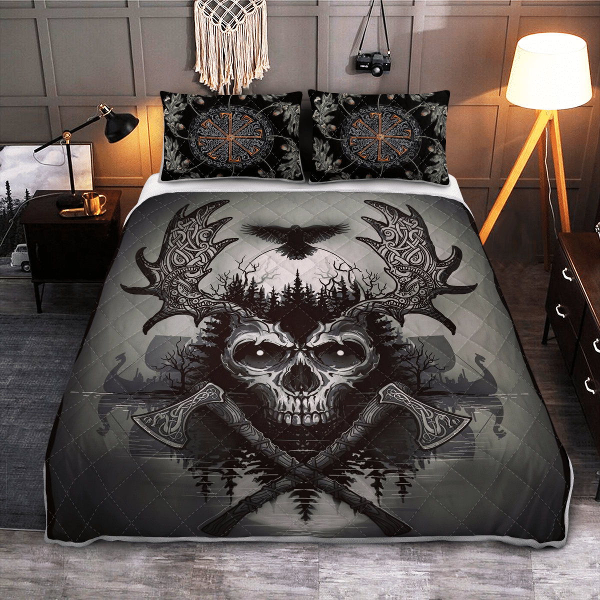 viking-quilt-bed-set-viking-raven-and-skull-viking-quilt-bedding-set