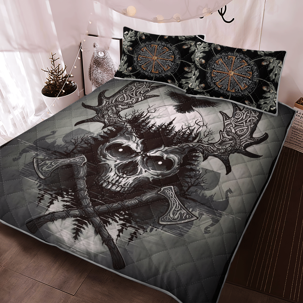 Viking Quilt Bed Set - Viking Raven and Skull - Viking Quilt Bedding Set RLT12 - Wonder Print Shop