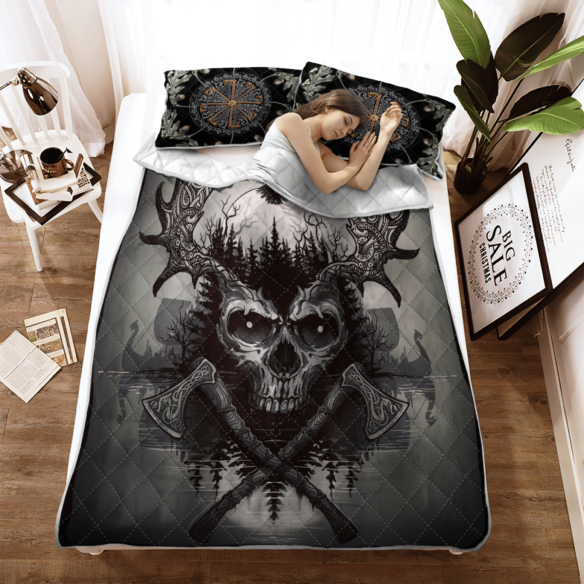 Viking Quilt Bed Set - Viking Raven and Skull - Viking Quilt Bedding Set RLT12 - Wonder Print Shop