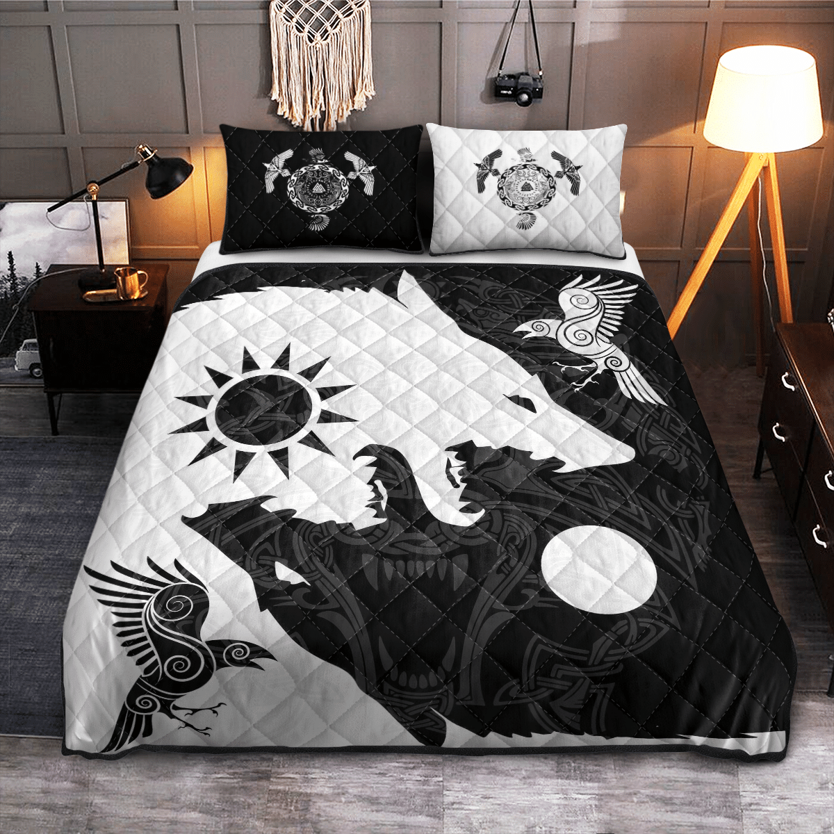 Viking Quilt Bed Set - Yin Yang Wolf and Raven RLT12 - Wonder Print Shop