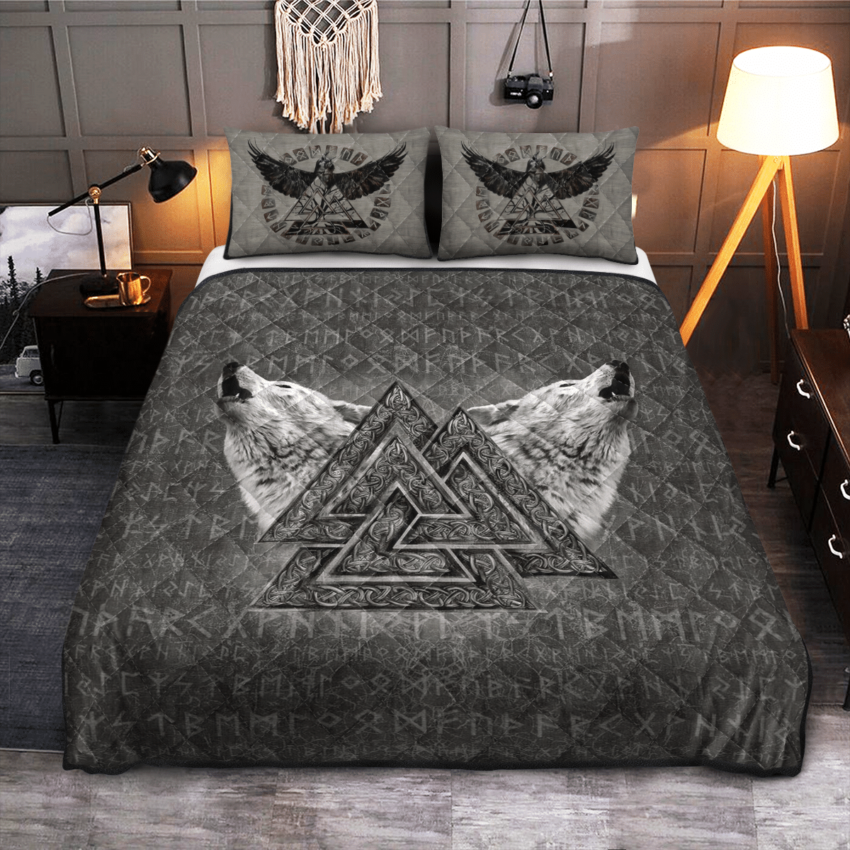 Viking Quilt Bed Set - Viking Quilt Bedding Set - Wolf Valknut RLT12 - Wonder Print Shop