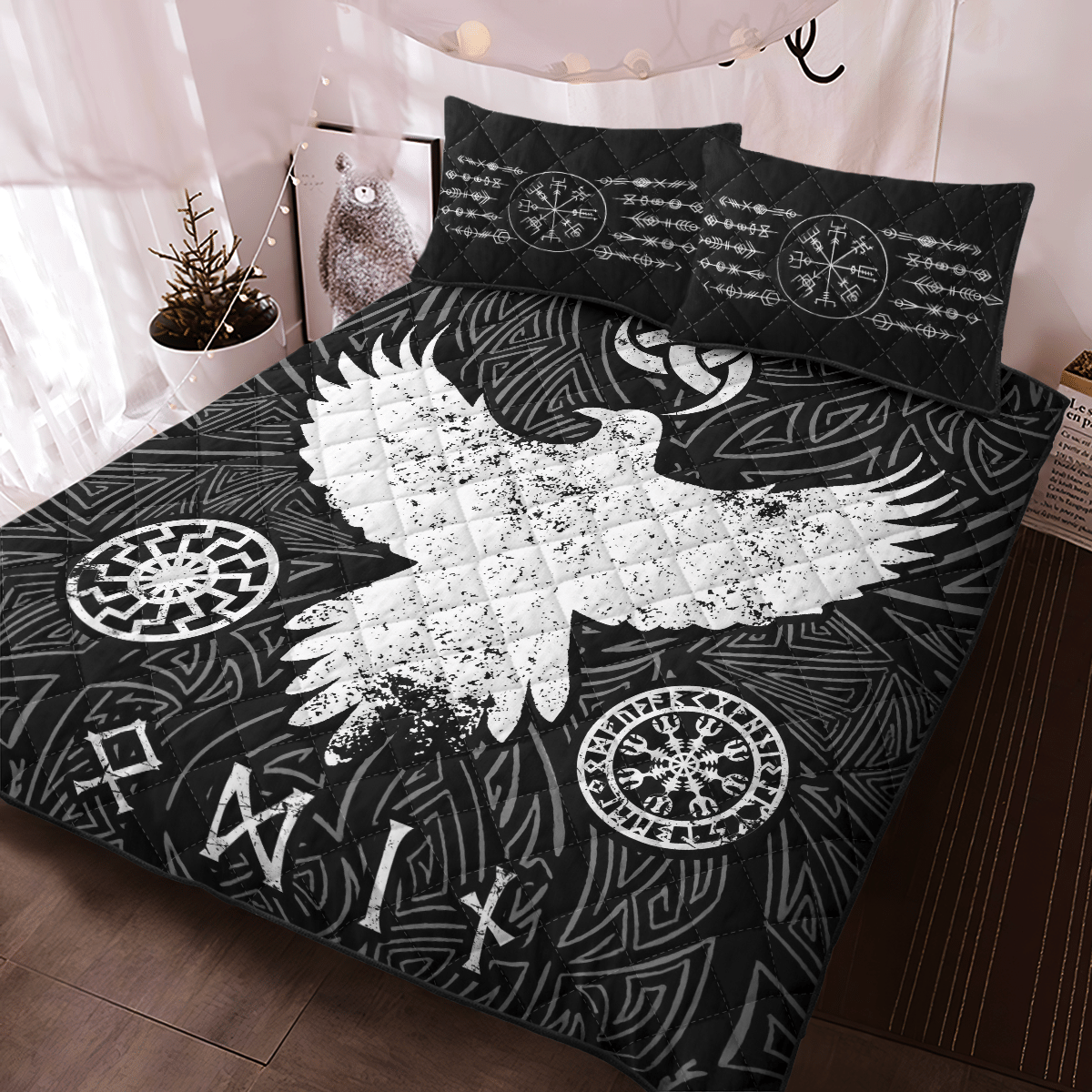 Viking Quilt Bed Set - Viking Quilt Bedding Set - Raven Vegvisir RLT12 - Wonder Print Shop