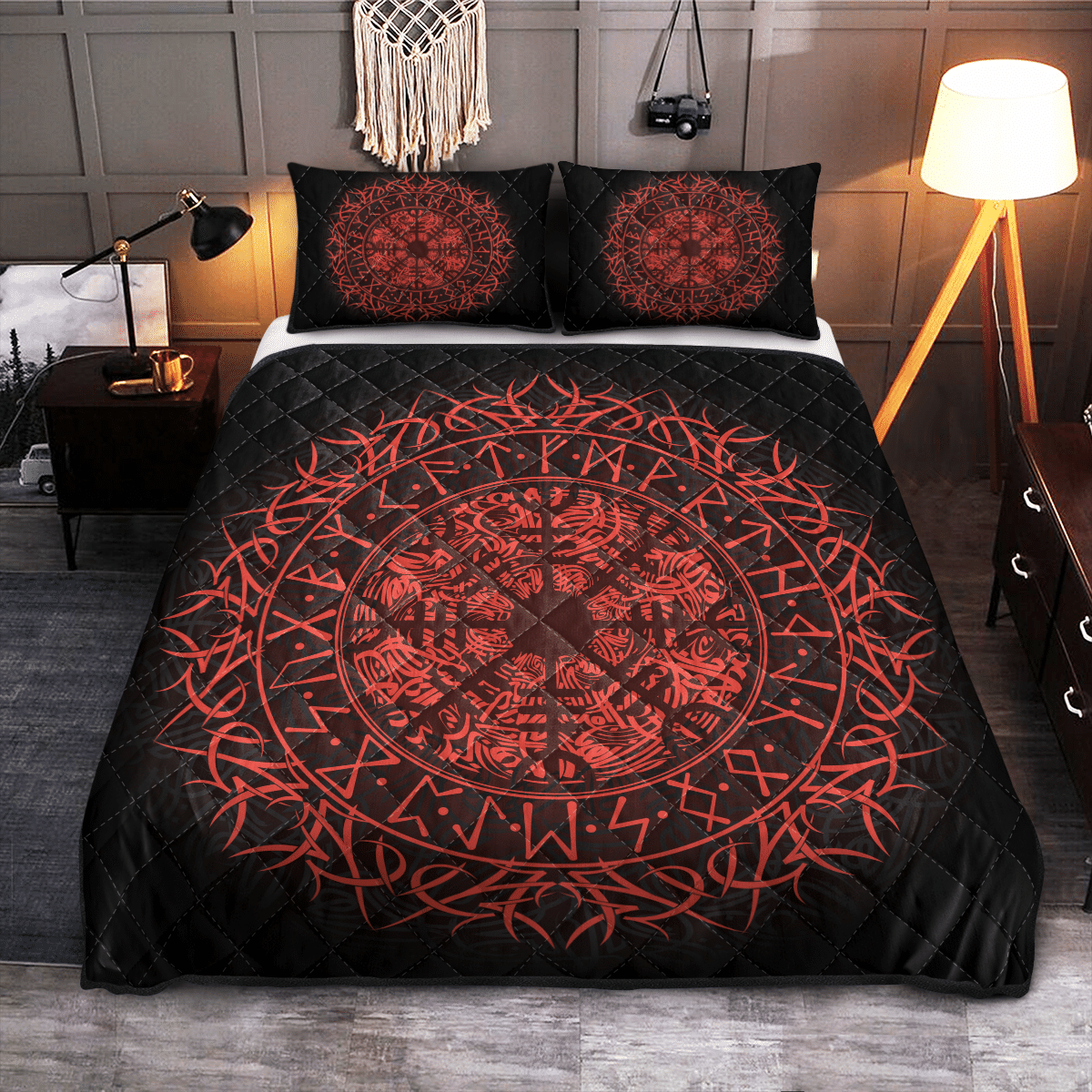Viking Quilt Bed Set - Fire Vegvisir - Viking Quilt Bedding Set RLT12 - Wonder Print Shop