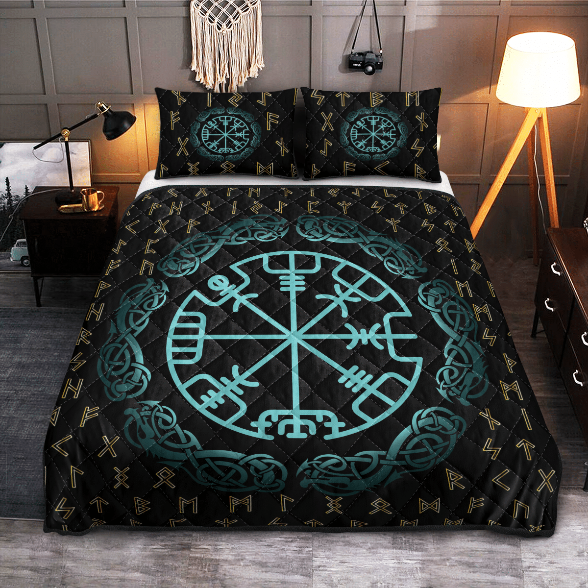 Viking Quilt Bed Set - Rune Vegvisir - Viking Quilt Bedding Set RLT12 - Wonder Print Shop
