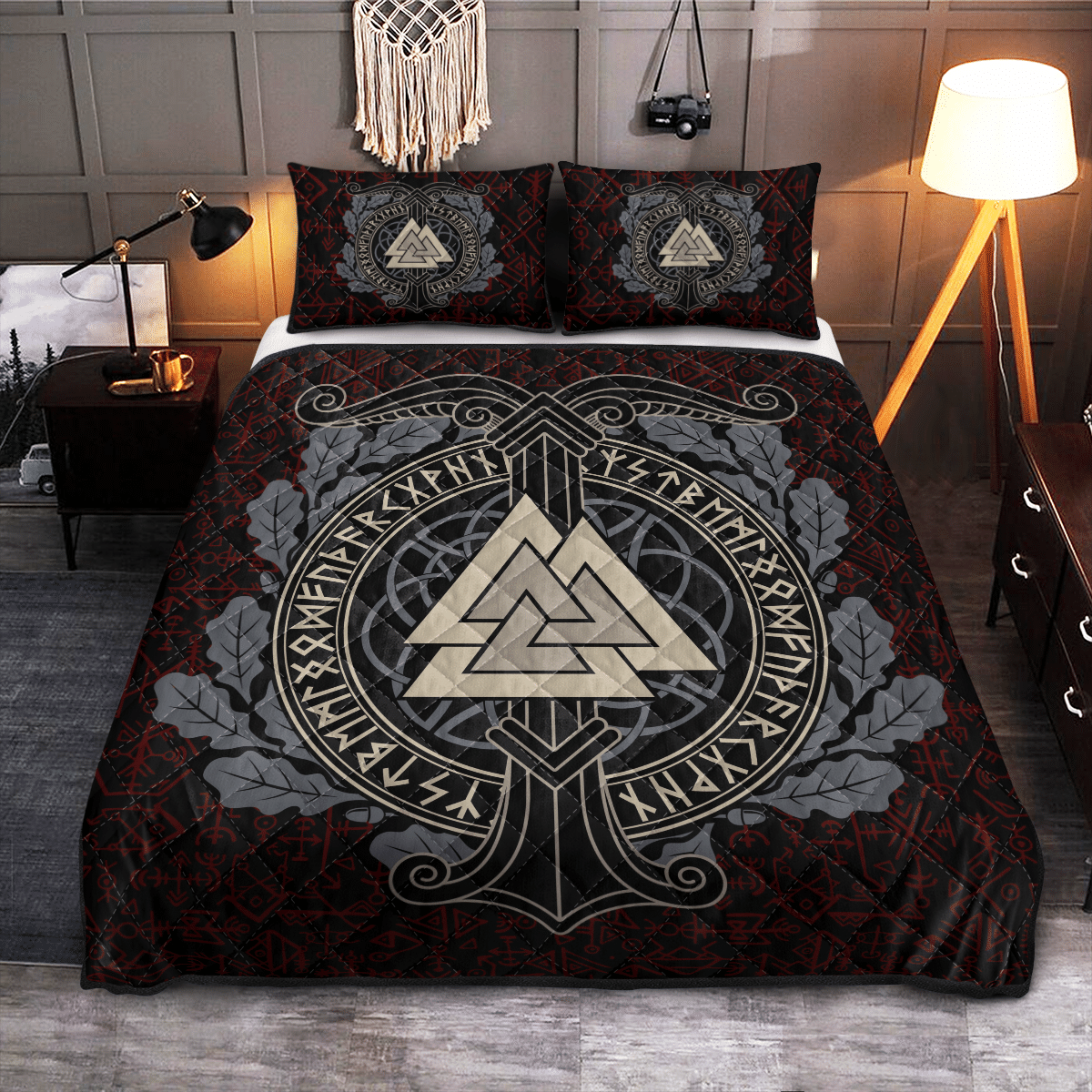 Viking Quilt Bed Set - Ship Valknut - Viking Quilt Bedding Set RLT12 - Wonder Print Shop