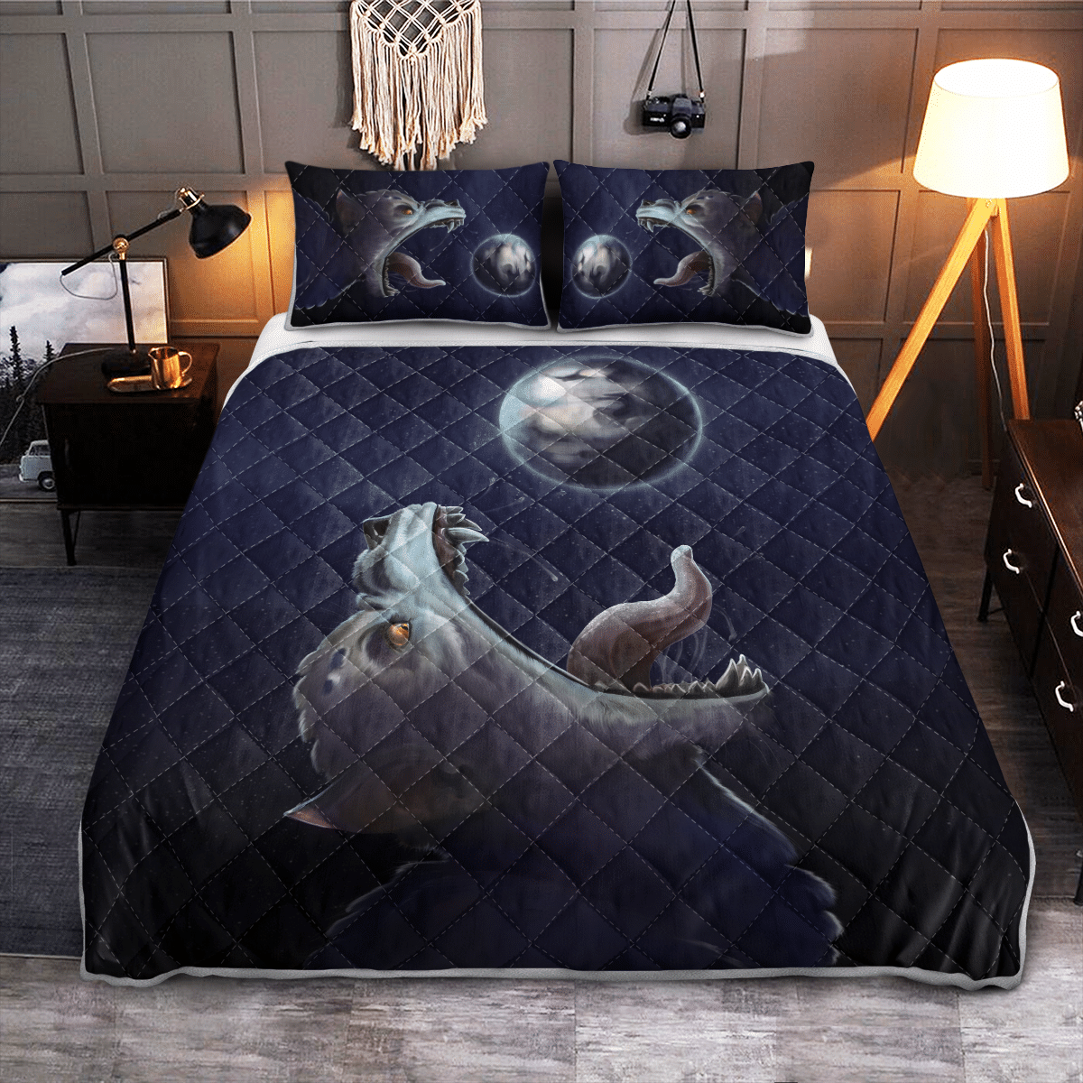 Viking Quilt Bed Set - Fenrir - Wolf Trying To Swallow The Moon - Viking Quilt Bedding Set RLT12 - Wonder Print Shop