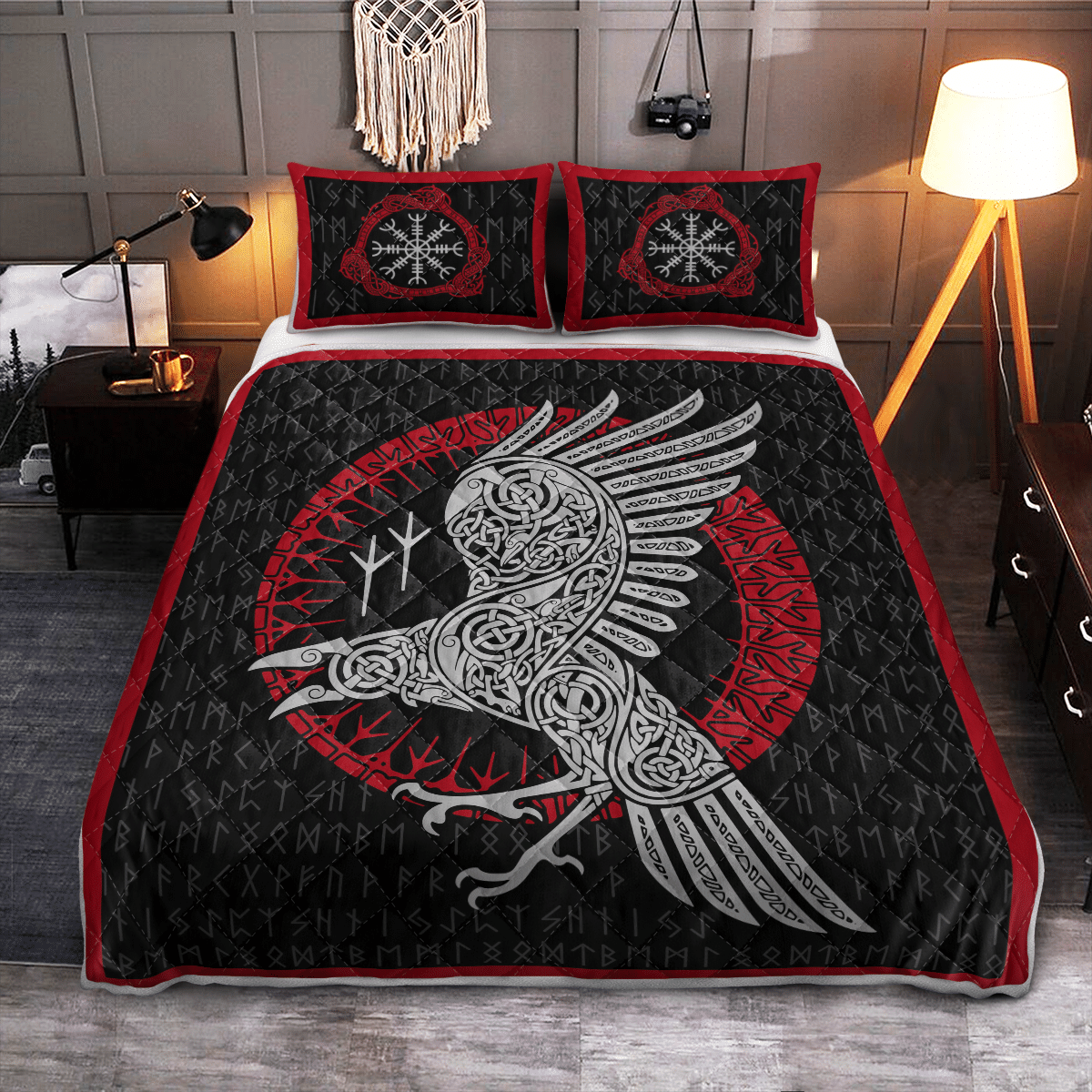 Viking Quilt Bed Set - Raven and Rune - Viking Quilt Bedding Set RLT12 - Wonder Print Shop