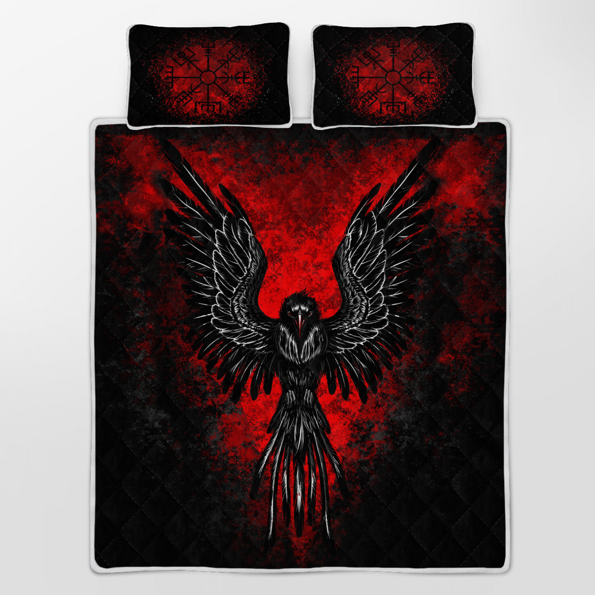 Viking Quilt Bed Set - Raven Vegvisir - Viking Quilt Bedding Set RLT12 - Wonder Print Shop