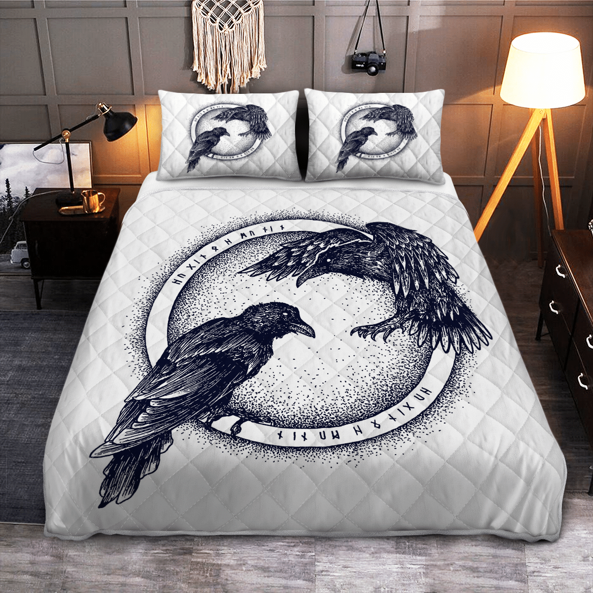 Viking Quilt Bed Set - Raven Of Odin - Hugin and Munin - Viking Quilt Bedding Set RLT12 - Wonder Print Shop